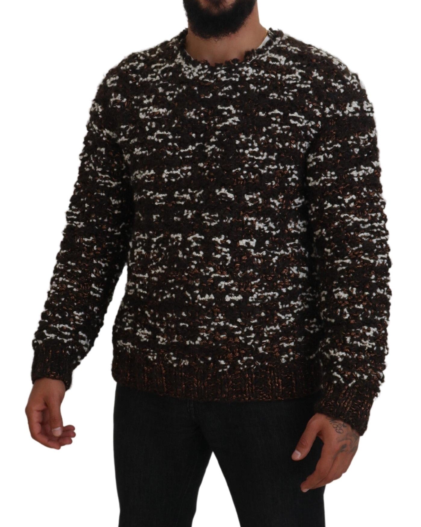 Brown Knitted Wool Fatto A Mano Sweater - ventzia