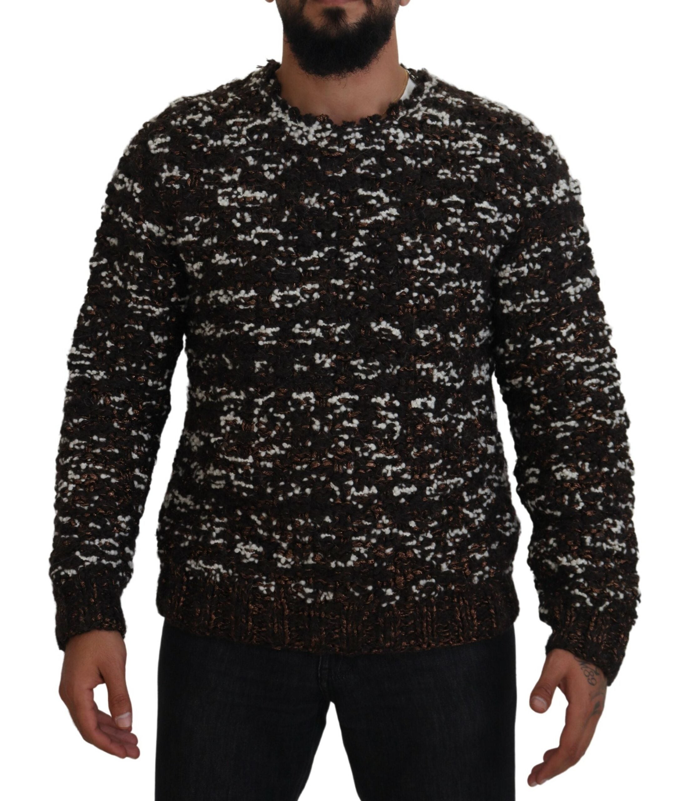 Brown Knitted Wool Fatto A Mano Sweater - ventzia