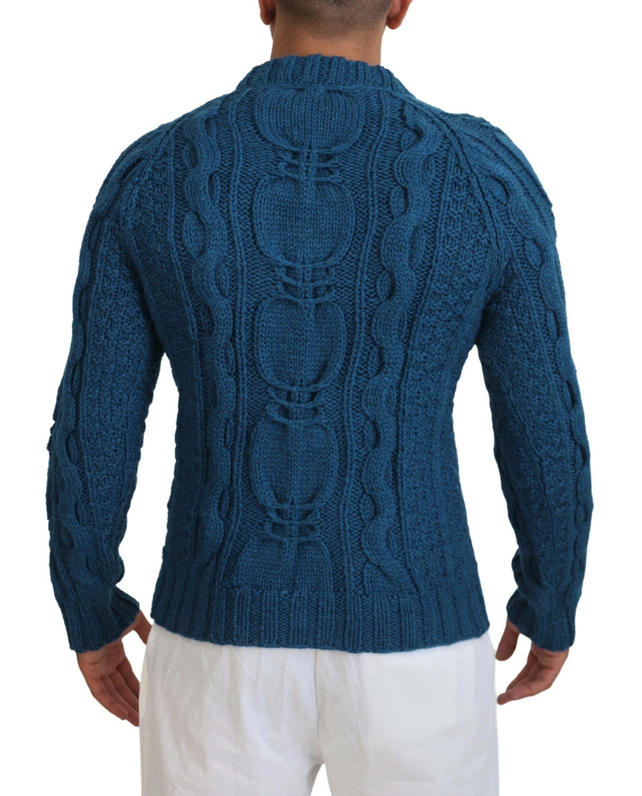 Blue Knitted Wool Alpaca Pullover Sweater - ventzia