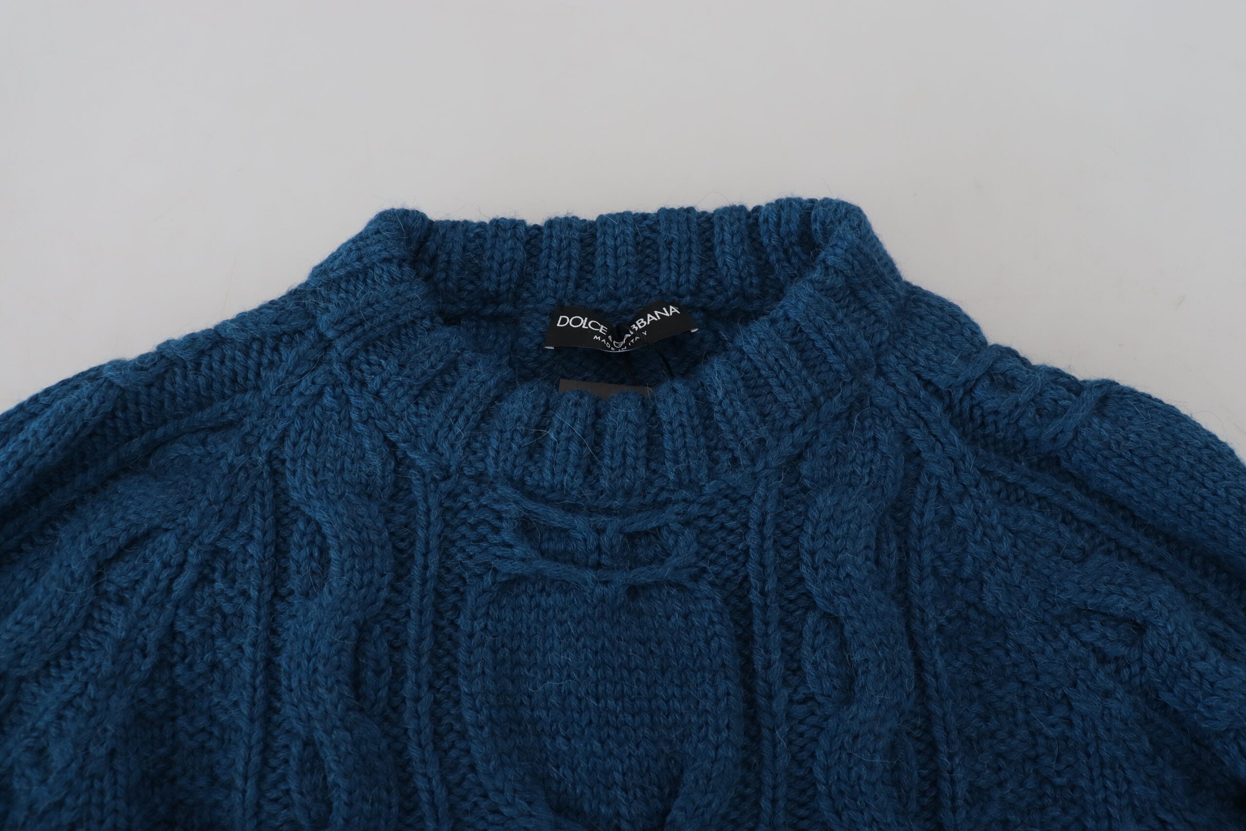 Blue Knitted Wool Alpaca Pullover Sweater - ventzia