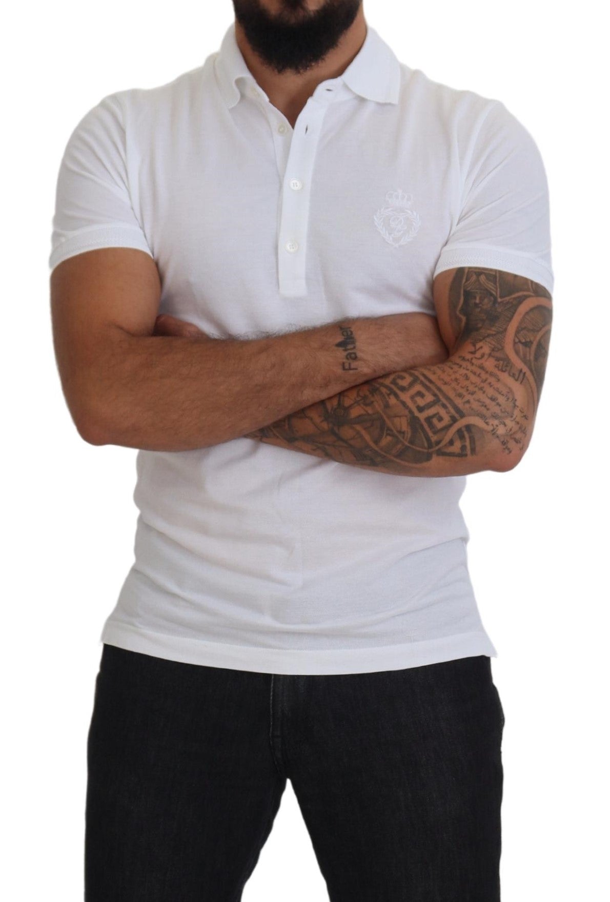 White Cotton Logo Short Sleeve Polo T-shirt - ventzia