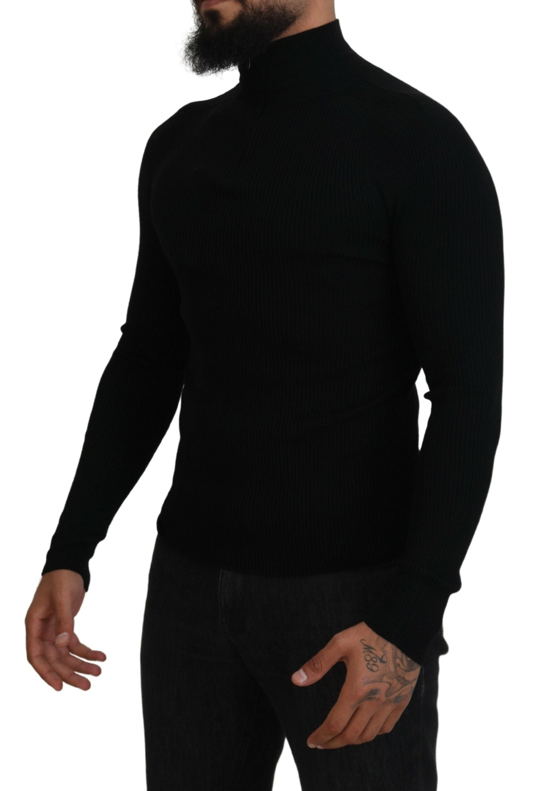 Black Half Zip Turtleneck Pullover Sweater - ventzia