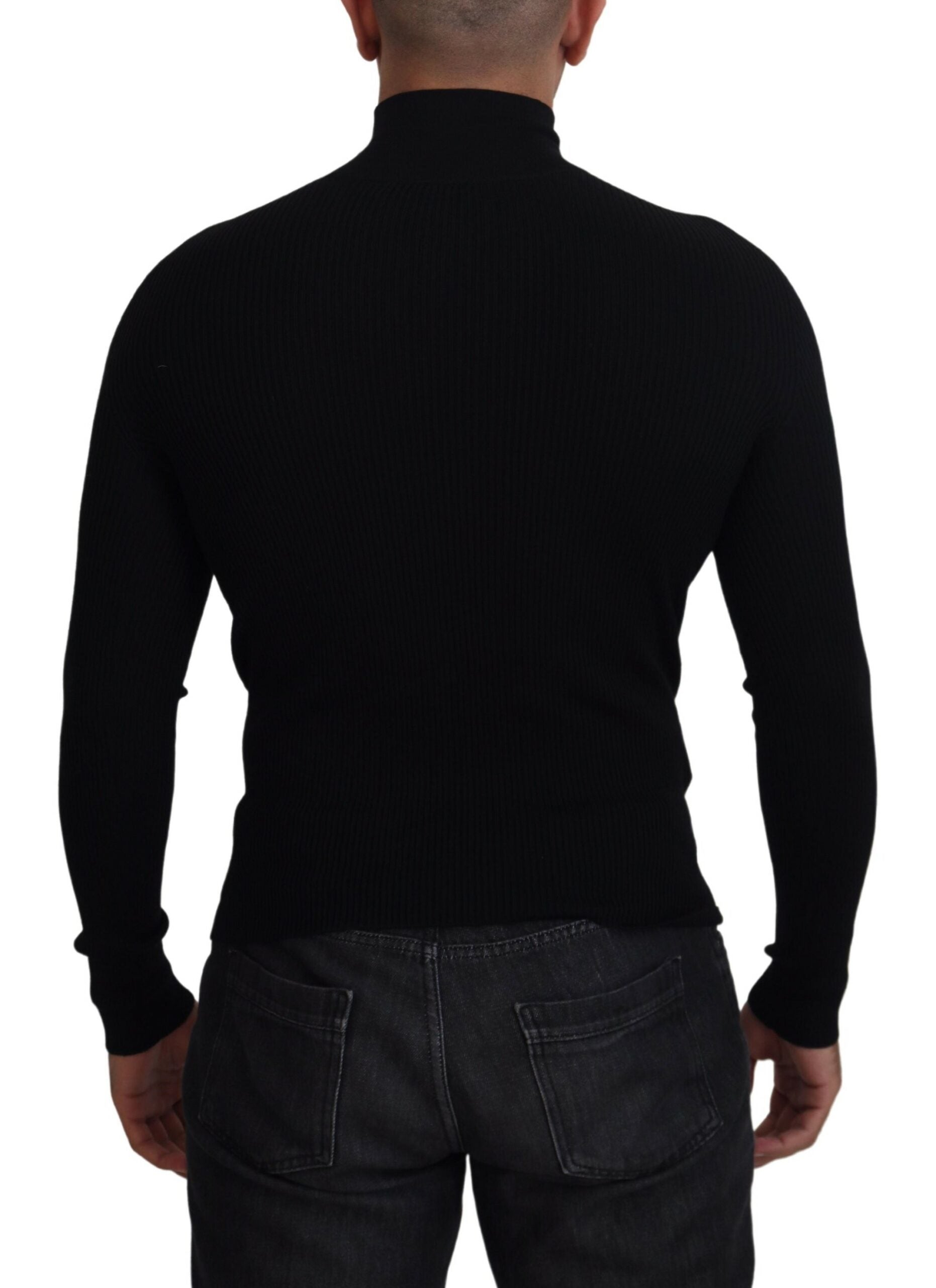 Black Half Zip Turtleneck Pullover Sweater - ventzia