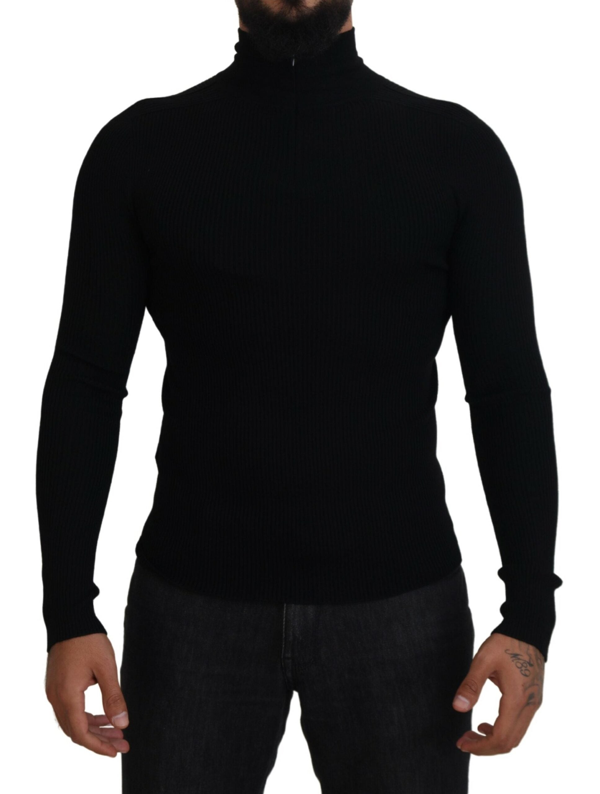 Black Half Zip Turtleneck Pullover Sweater - ventzia