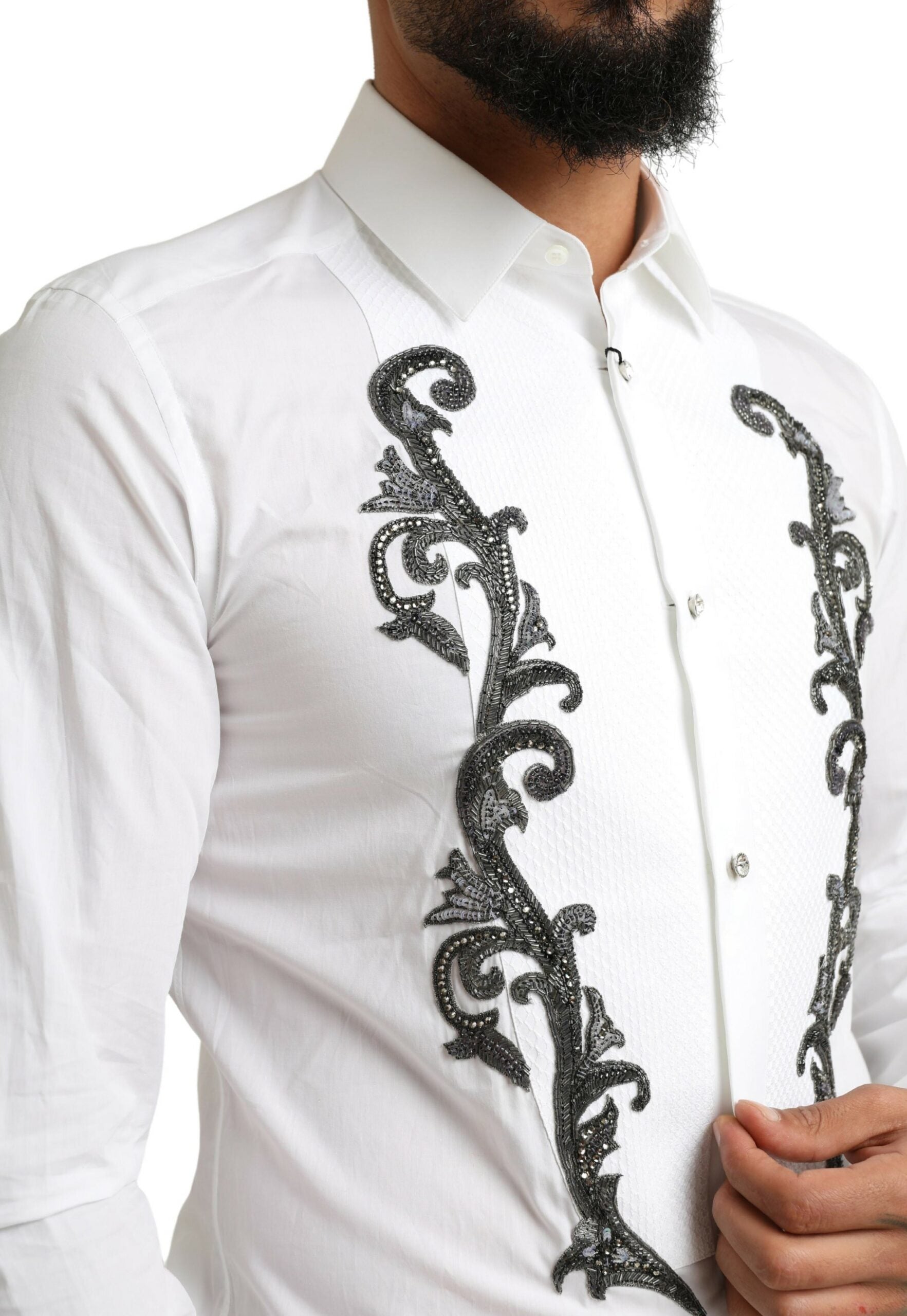 White Tuxedo Slim Fit Baroque Shirt - ventzia