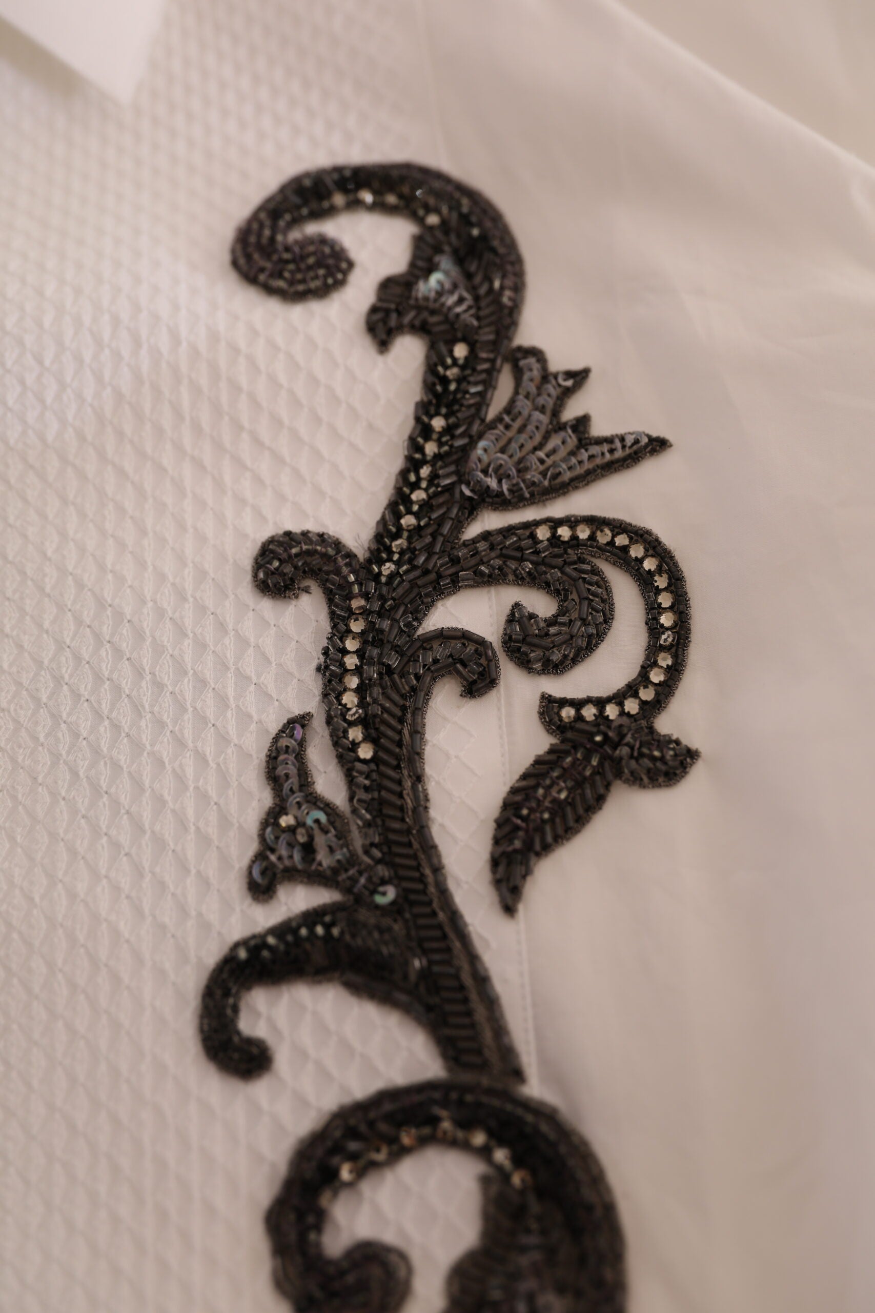 White Tuxedo Slim Fit Baroque Shirt - ventzia