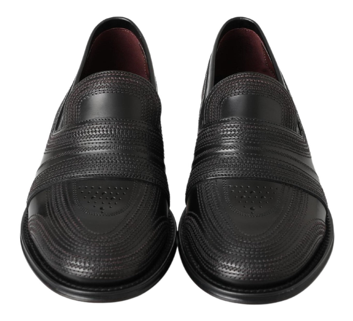 Black Leather Slipper Loafers Stitched Shoes - ventzia