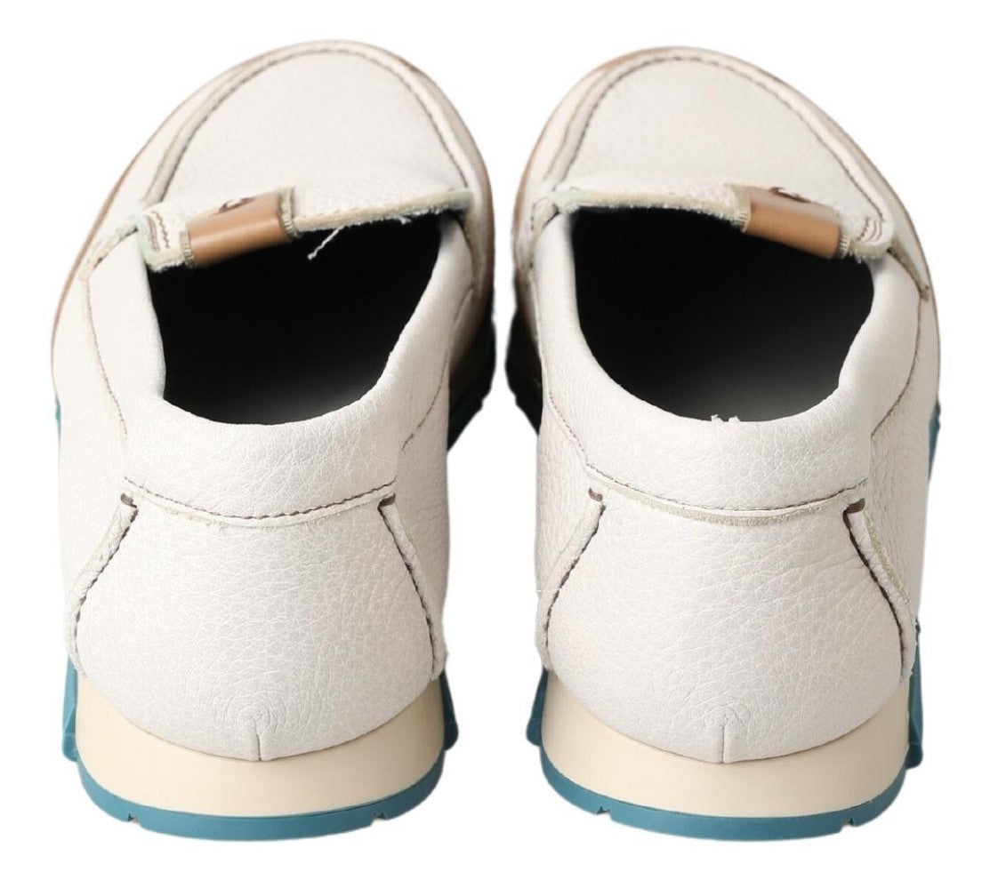 White Leather Loafers Moccasins Shoes - ventzia
