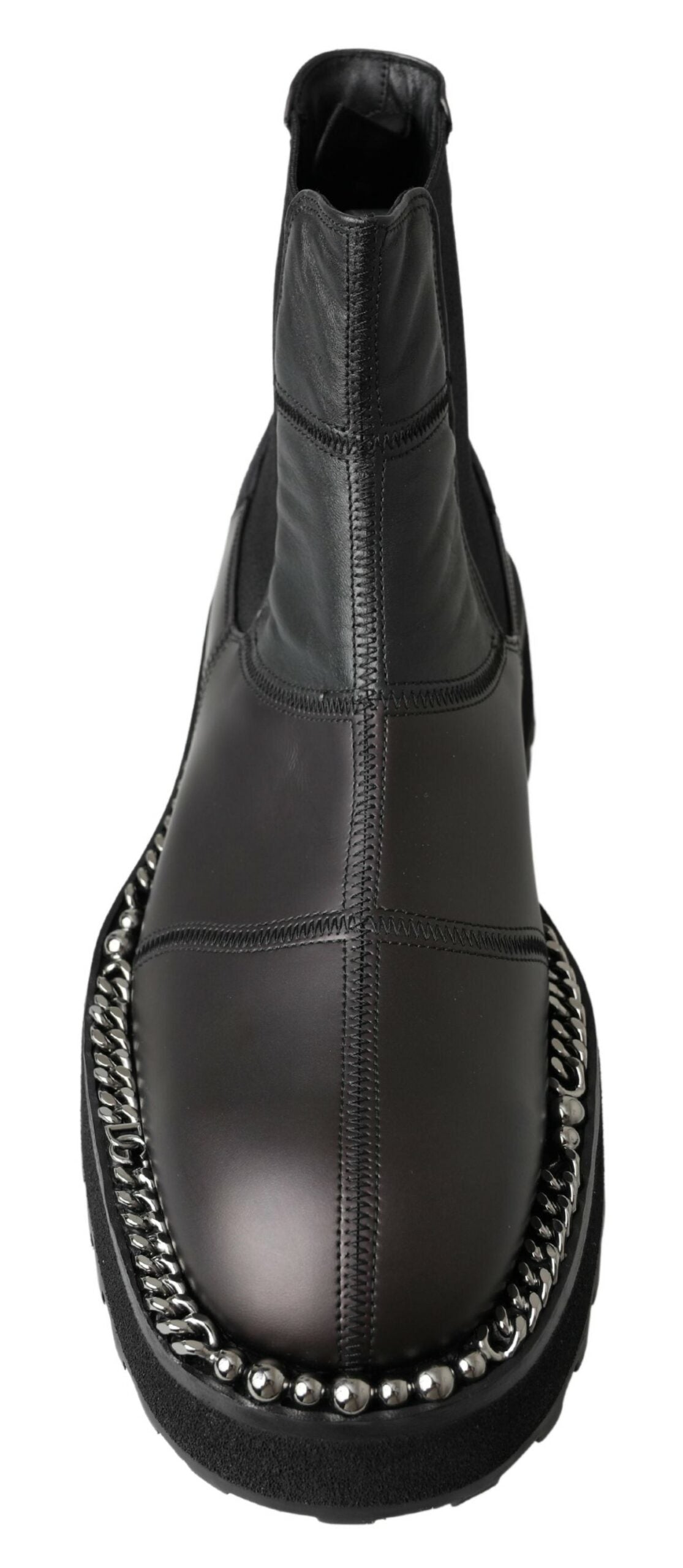 Black Leather Slip on Stretch Boots - ventzia