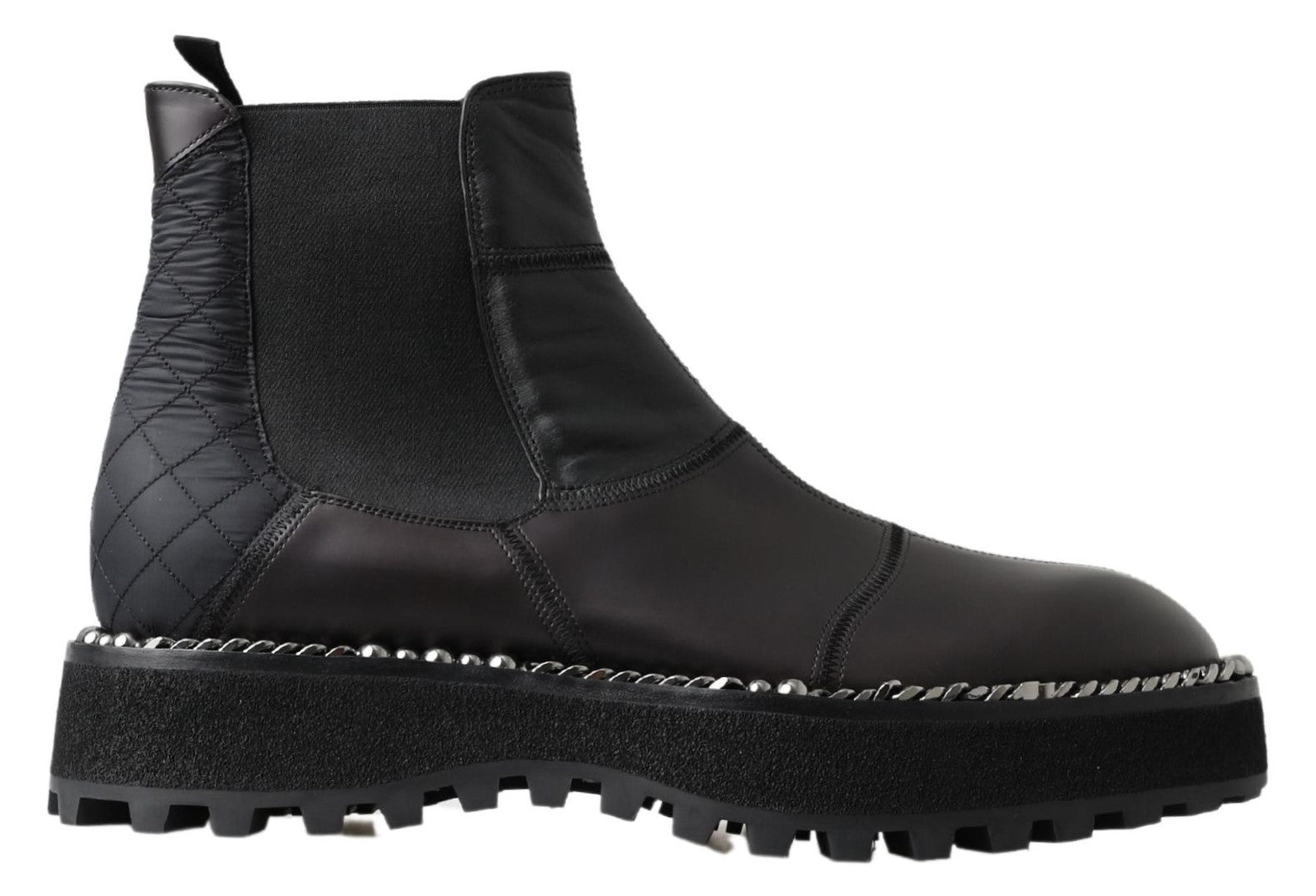Black Leather Slip on Stretch Boots - ventzia