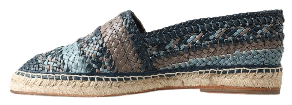Blue Gray Leather Buffalo Espadrille Shoes - ventzia