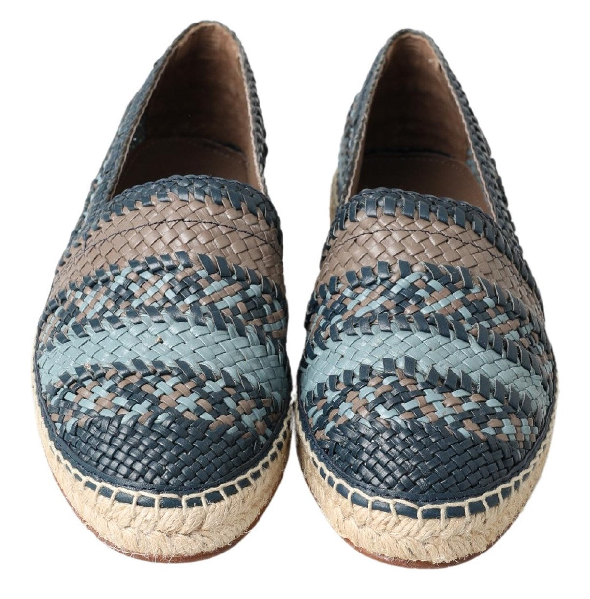 Blue Gray Leather Buffalo Espadrille Shoes - ventzia