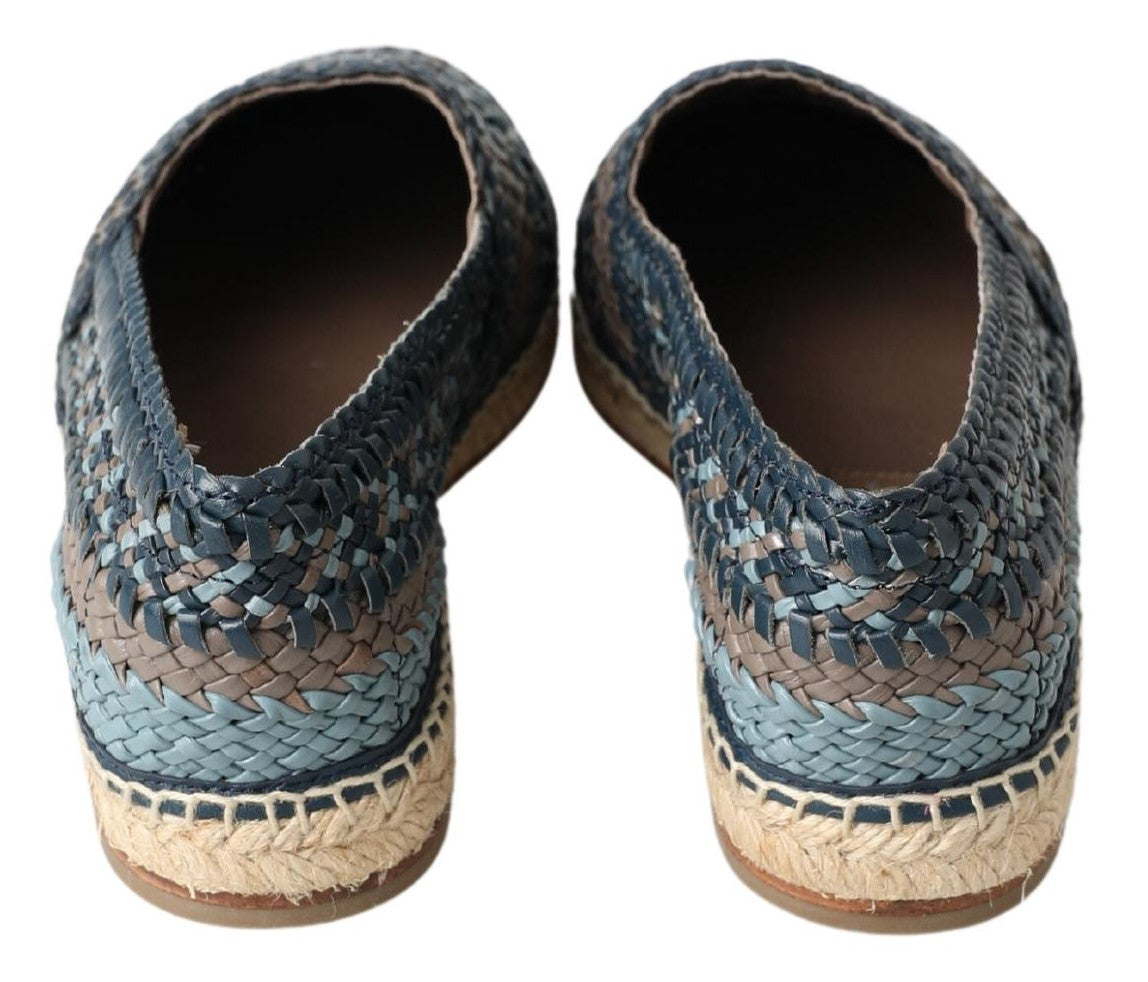 Blue Gray Leather Buffalo Espadrille Shoes - ventzia