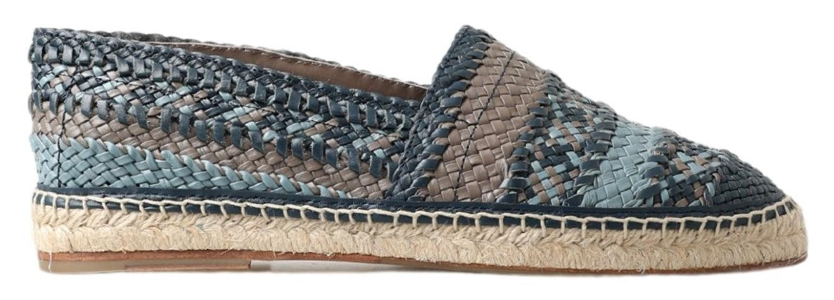 Blue Gray Leather Buffalo Espadrille Shoes - ventzia