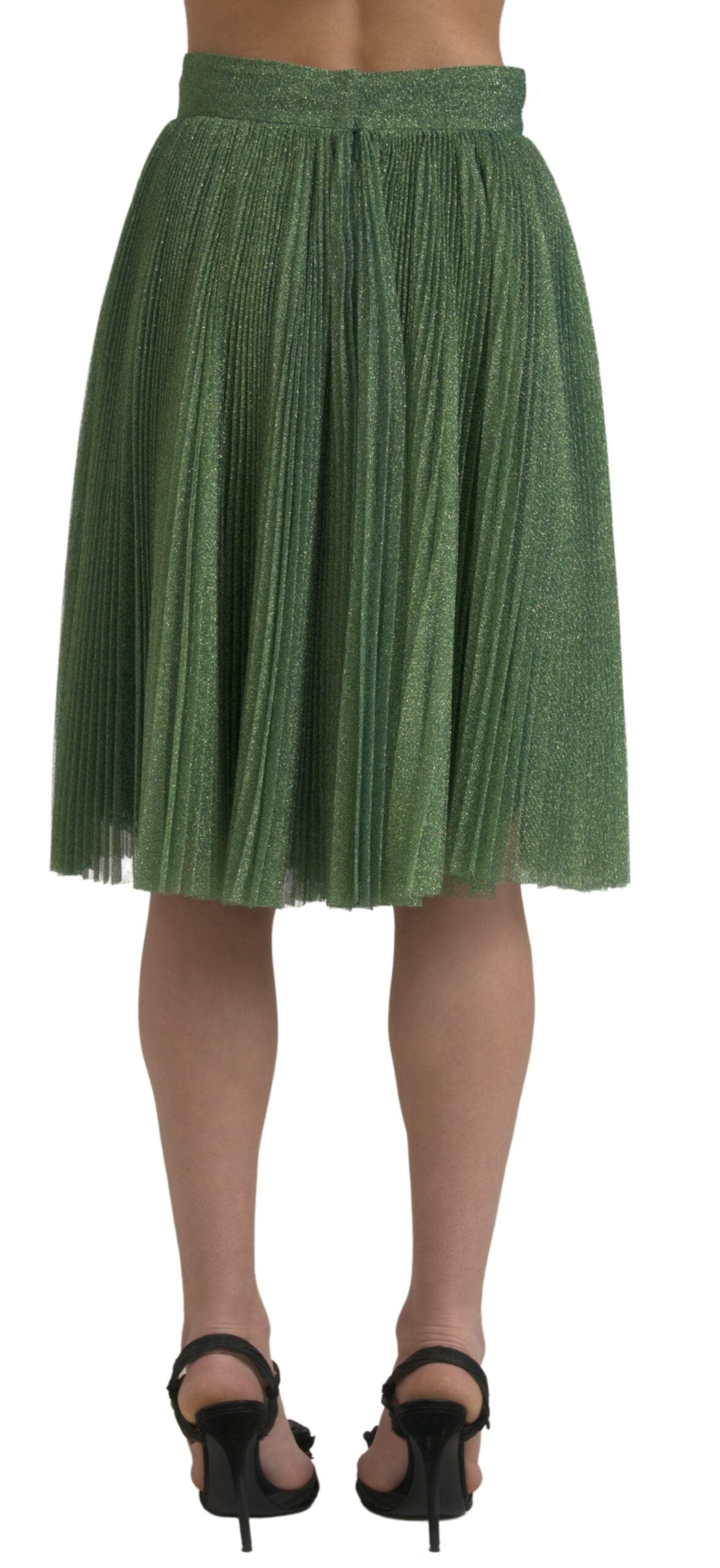 Metallic Green High Waist A-line Pleated Skirt - ventzia