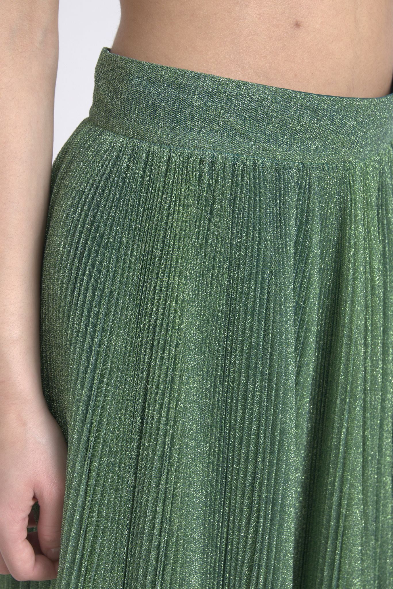 Metallic Green High Waist A-line Pleated Skirt - ventzia