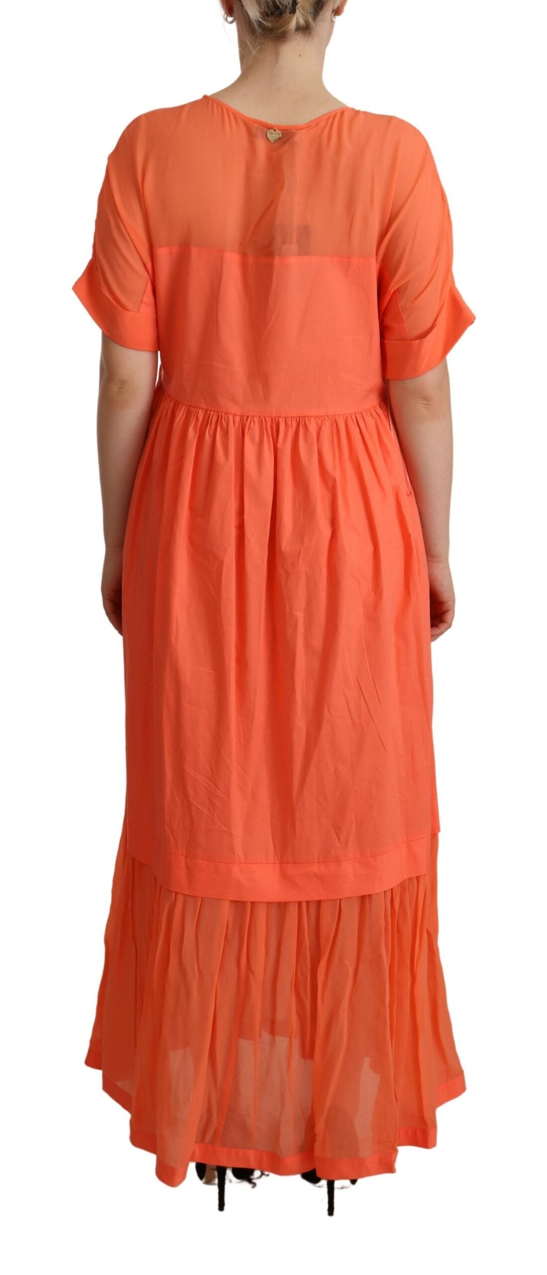 Coral Cotton Blend Short Sleeves Maxi Shift Dress - ventzia
