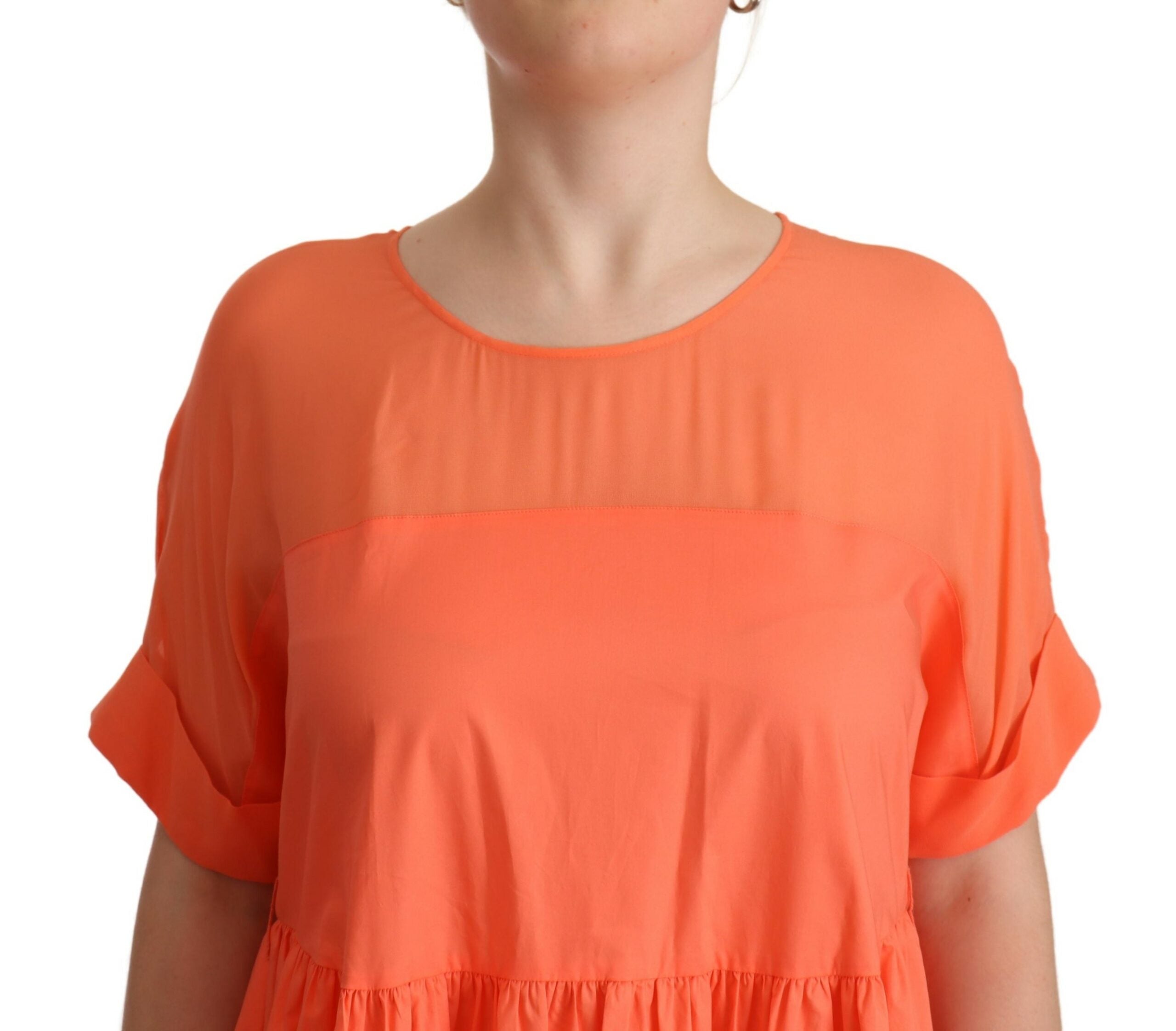 Coral Cotton Blend Short Sleeves Maxi Shift Dress - ventzia