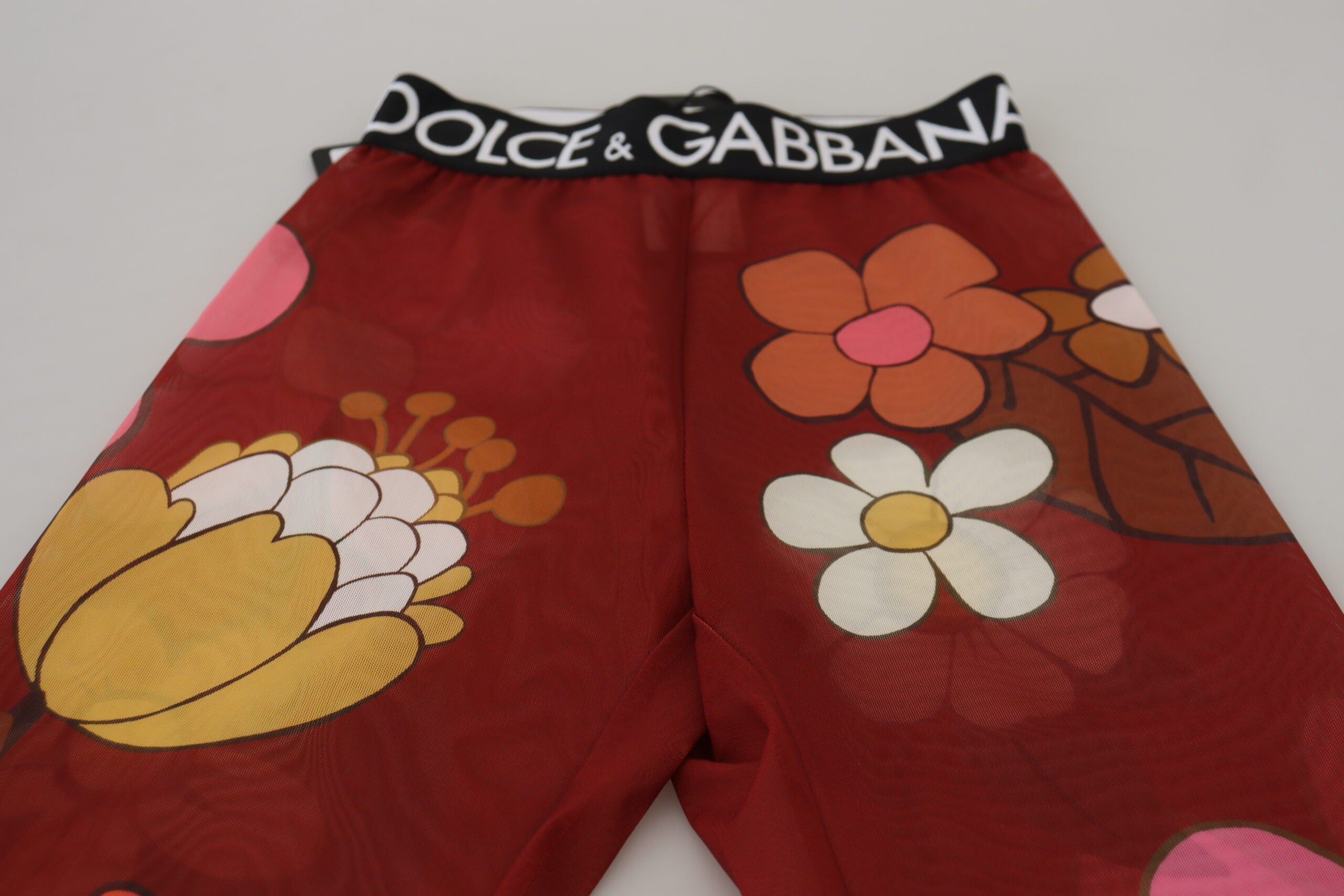 Red Floral Leggings Stretch Waist Pants - ventzia