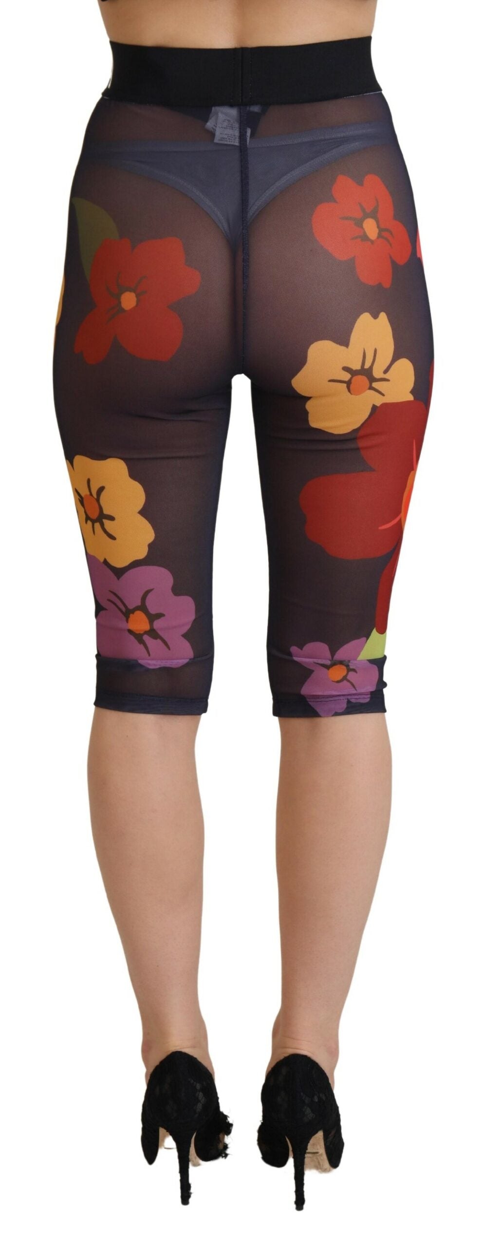 Black Floral Leggings Stretch Waist Pants - ventzia