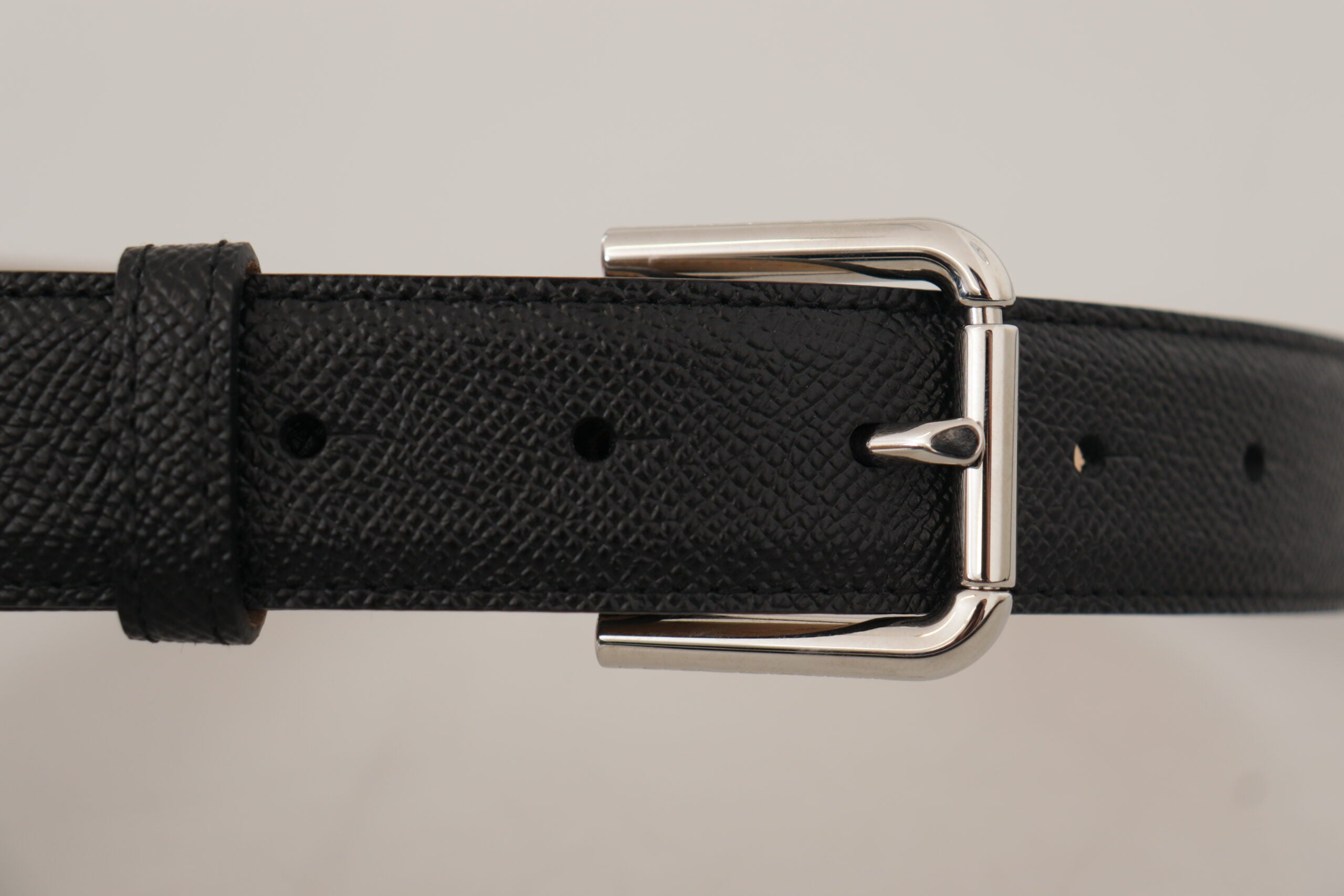 Black Calf Leather Brown Backend Metal Buckle Belt - ventzia