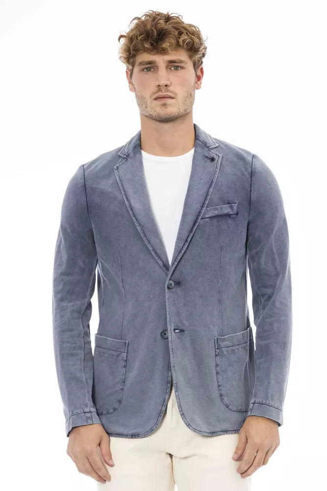 Blue Cotton Mens Blazer - ventzia