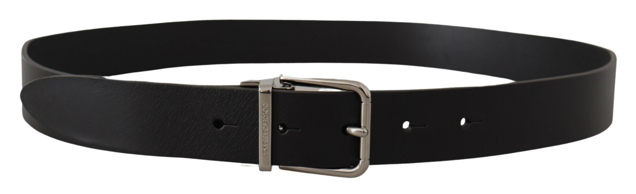 Black Casual Calf Leather Logo Metal Buckle Belt - ventzia