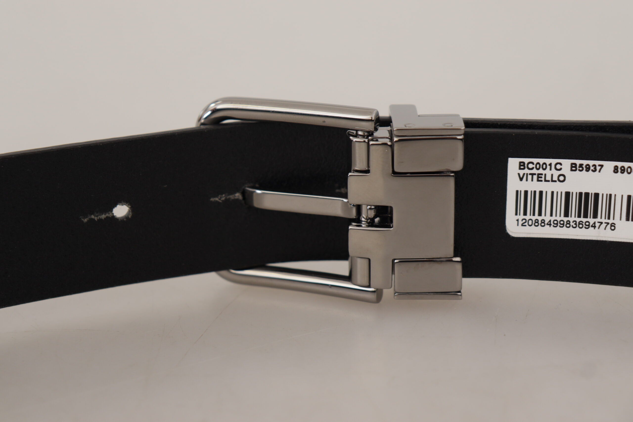 Black Casual Calf Leather Logo Metal Buckle Belt - ventzia