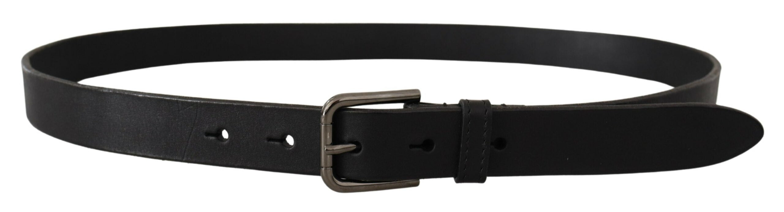 Black Calf Leather Logo Engraved Metal Buckle Belt - ventzia