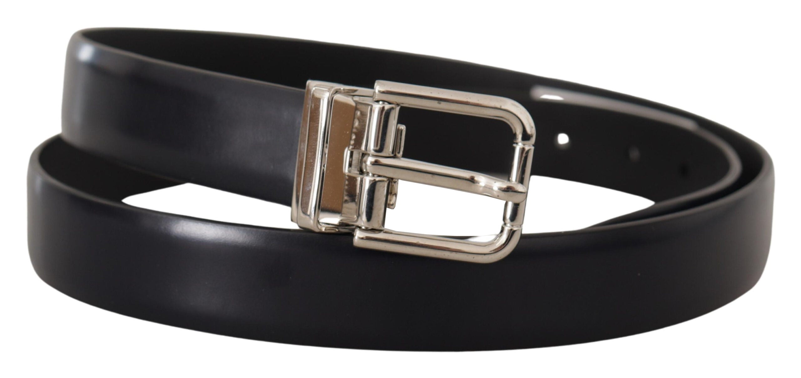Black Calf Leather Classic Logo Metal Buckle Belt - ventzia