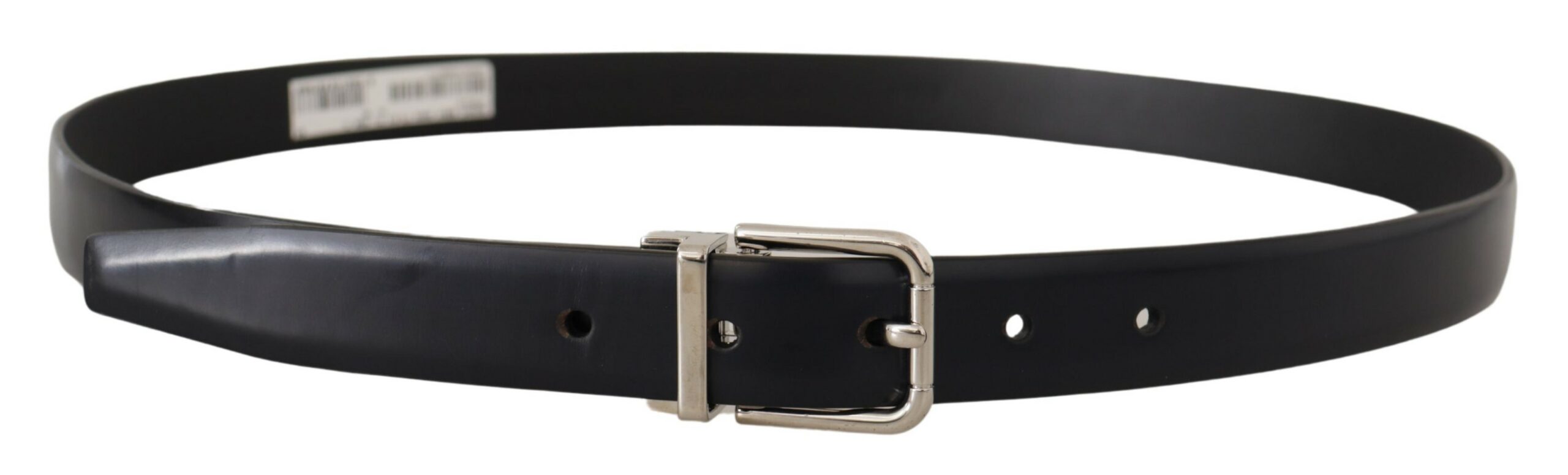 Black Calf Leather Classic Logo Metal Buckle Belt - ventzia