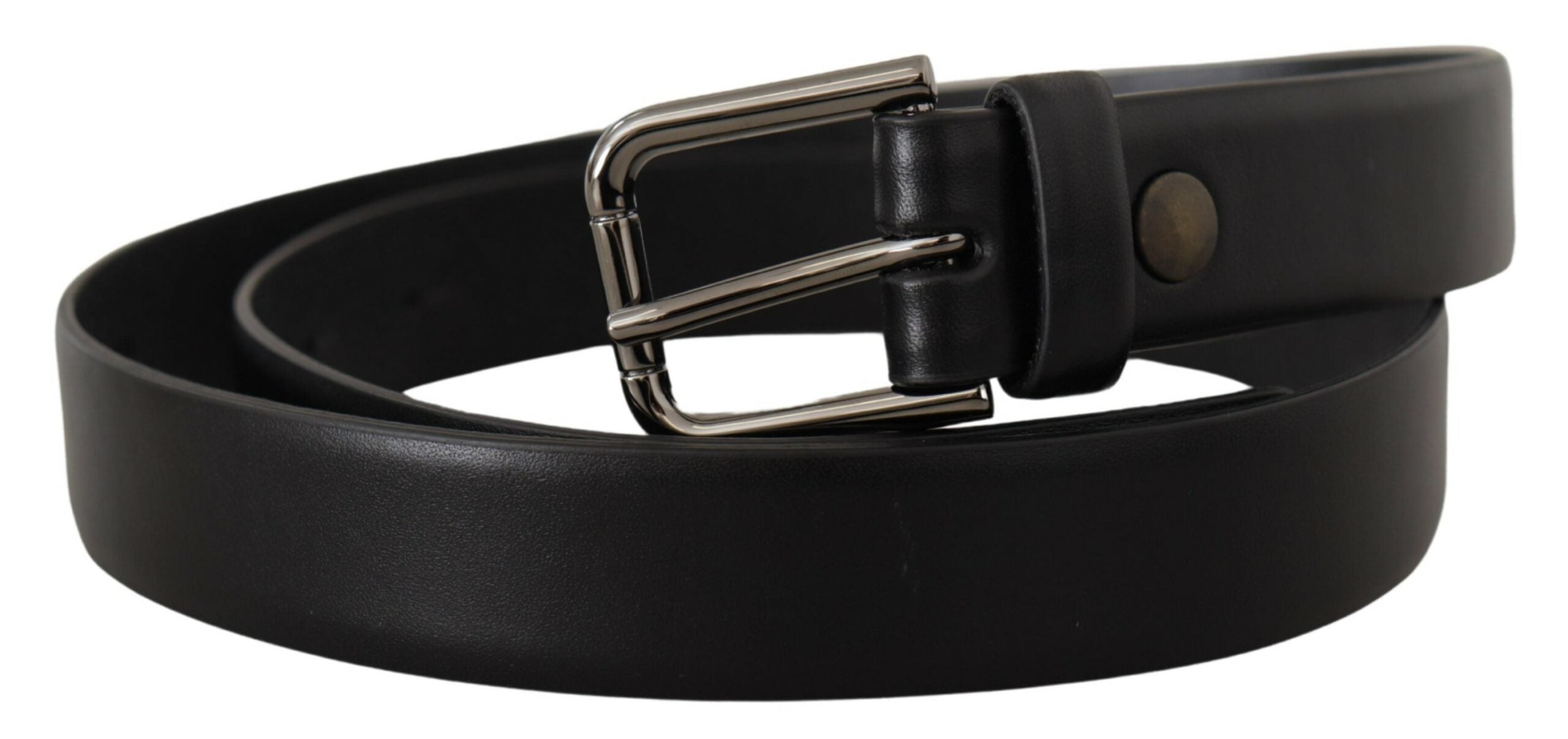 Black Calf Leather Classic Logo Metal Buckle Belt - ventzia