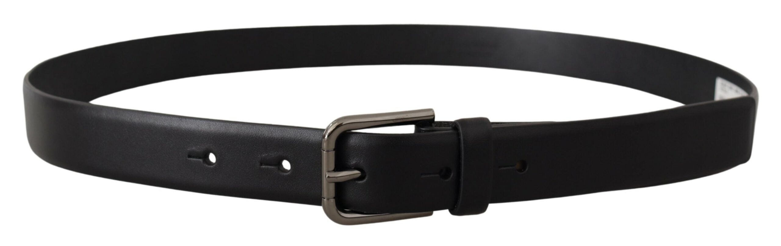 Black Calf Leather Classic Logo Metal Buckle Belt - ventzia