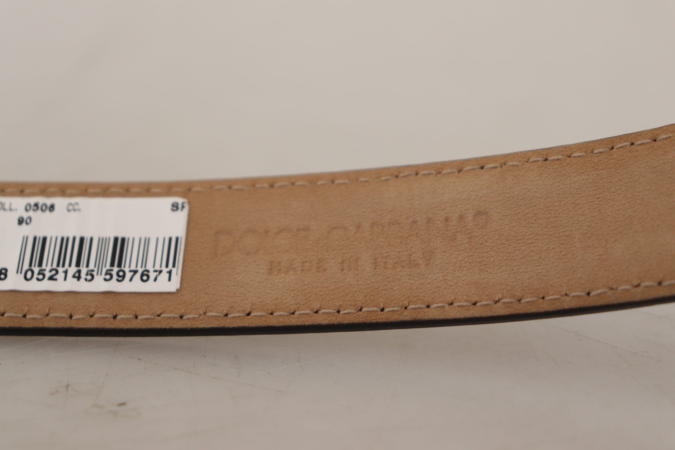 Black Calf Leather Logo Engraved Metal Buckle Belt - ventzia