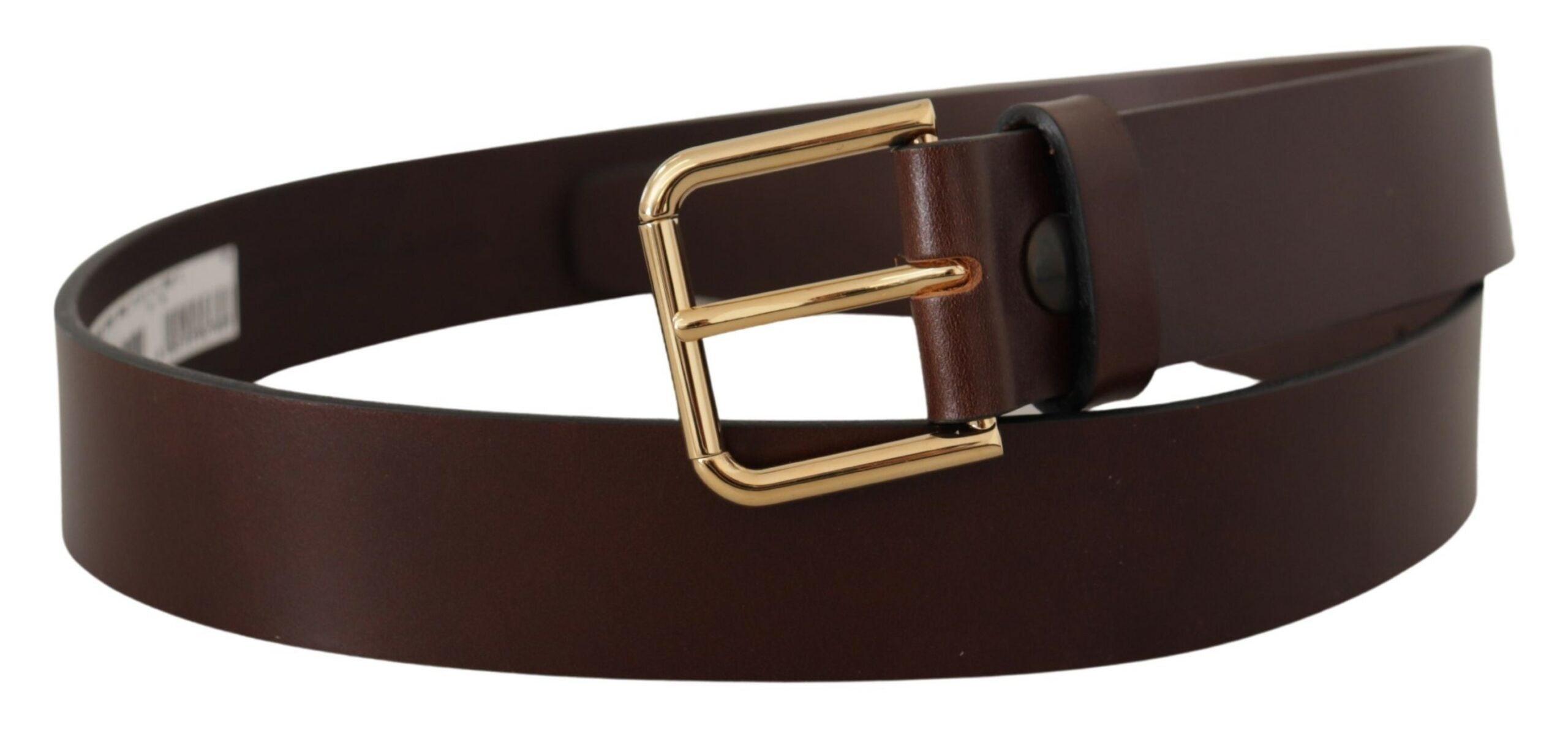 Brown Plain Calf Leather Gold Tone Buckle Belt - ventzia