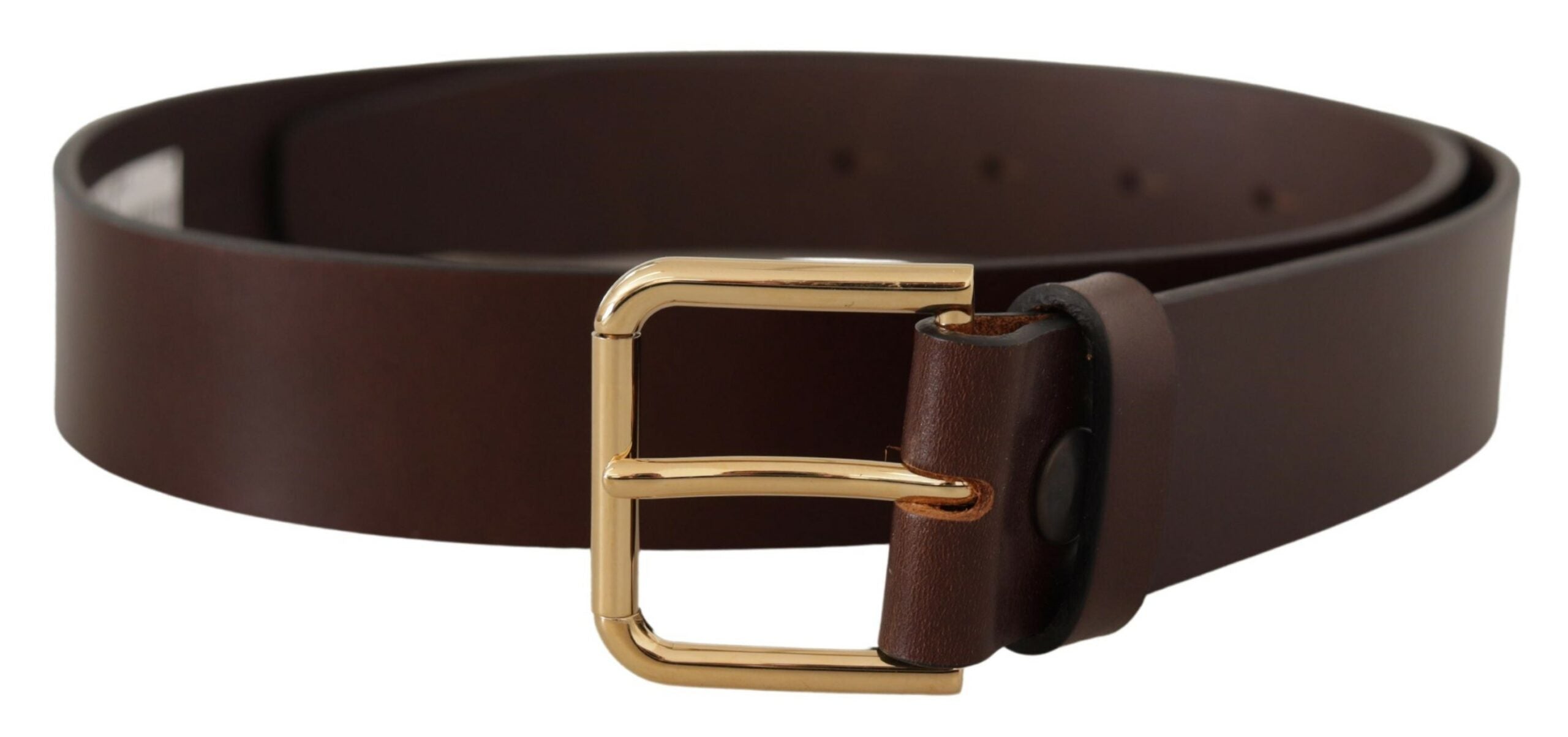 Brown Plain Calf Leather Gold Tone Buckle Belt - ventzia