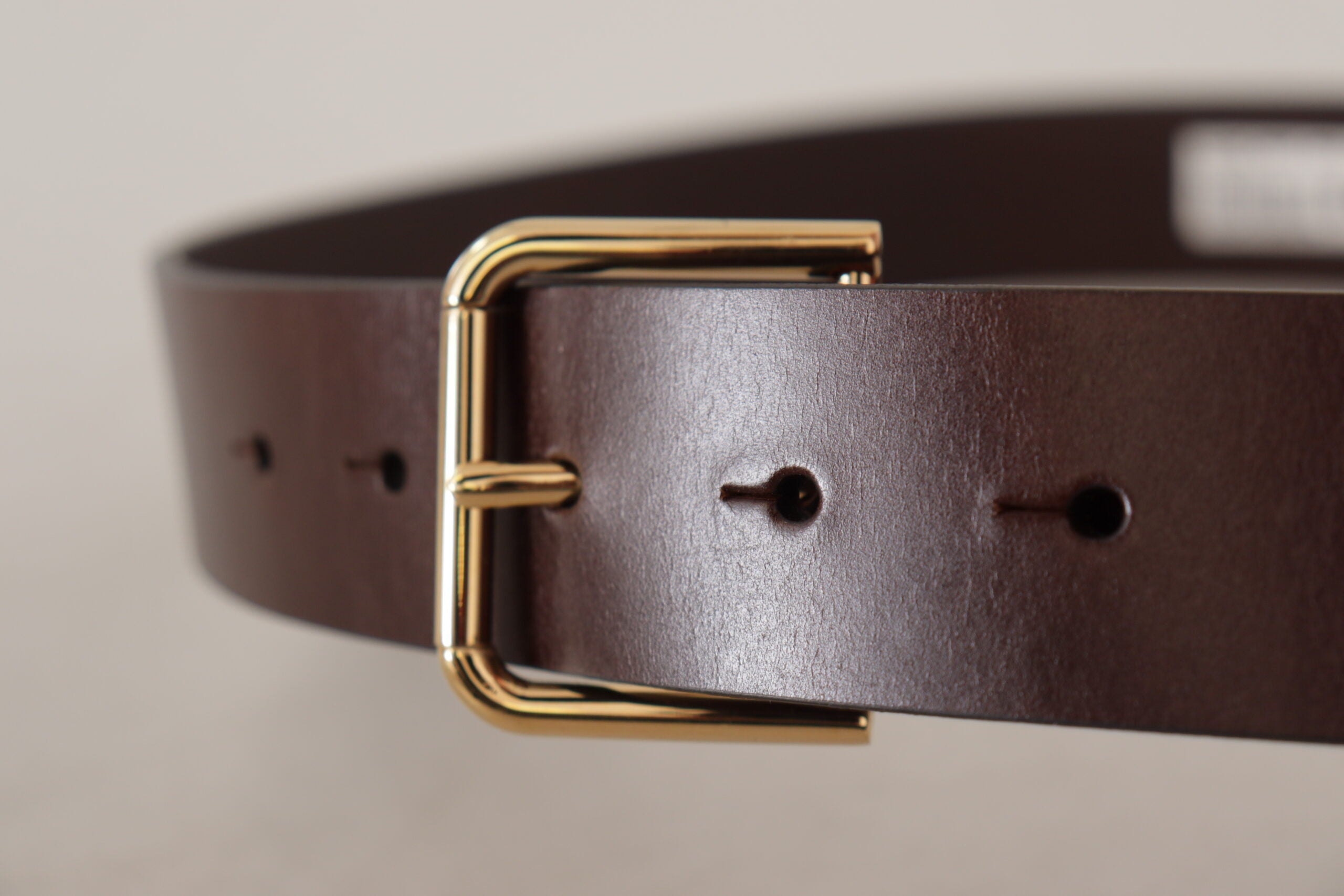 Brown Plain Calf Leather Gold Tone Buckle Belt - ventzia