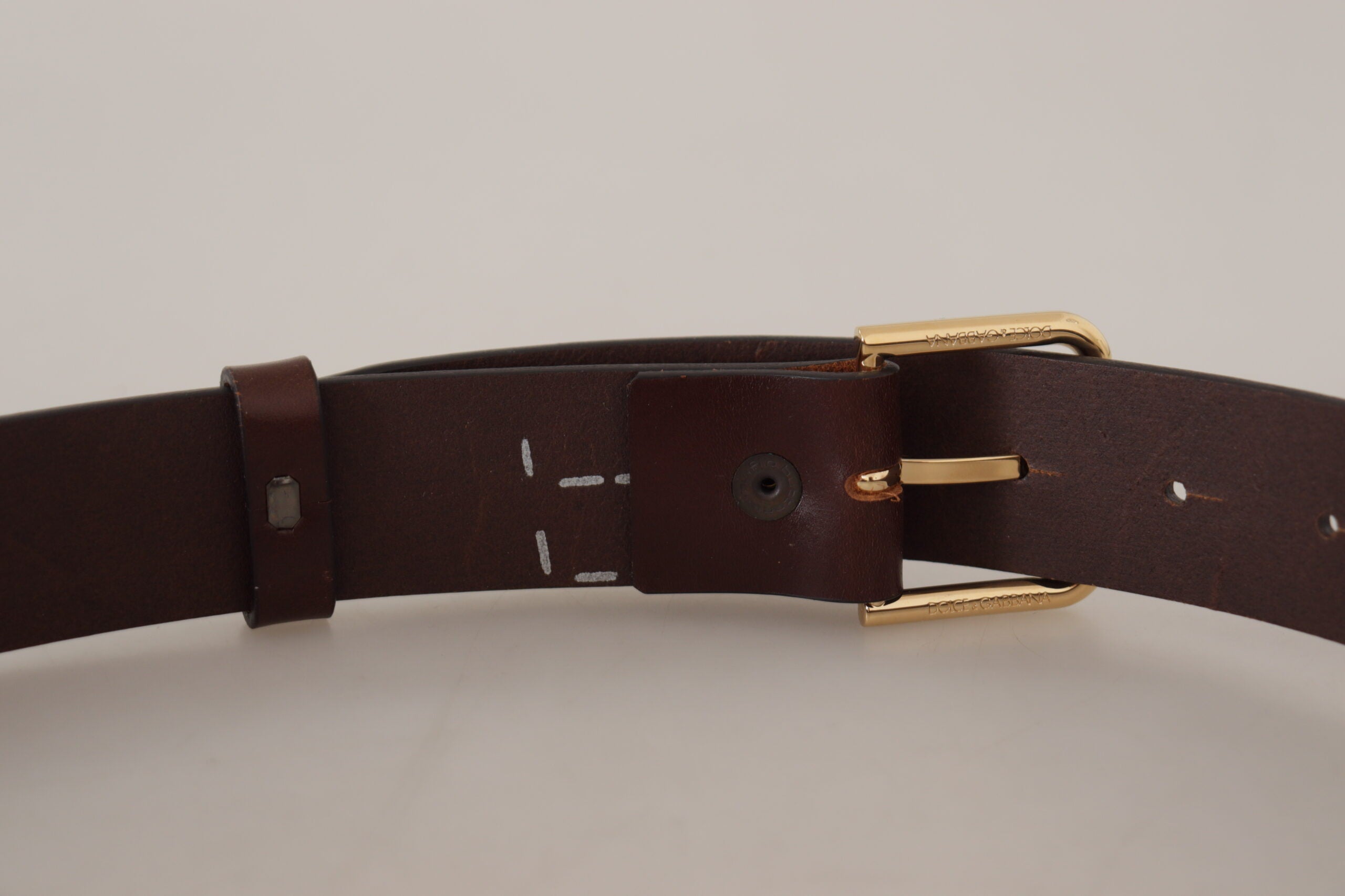 Brown Plain Calf Leather Gold Tone Buckle Belt - ventzia