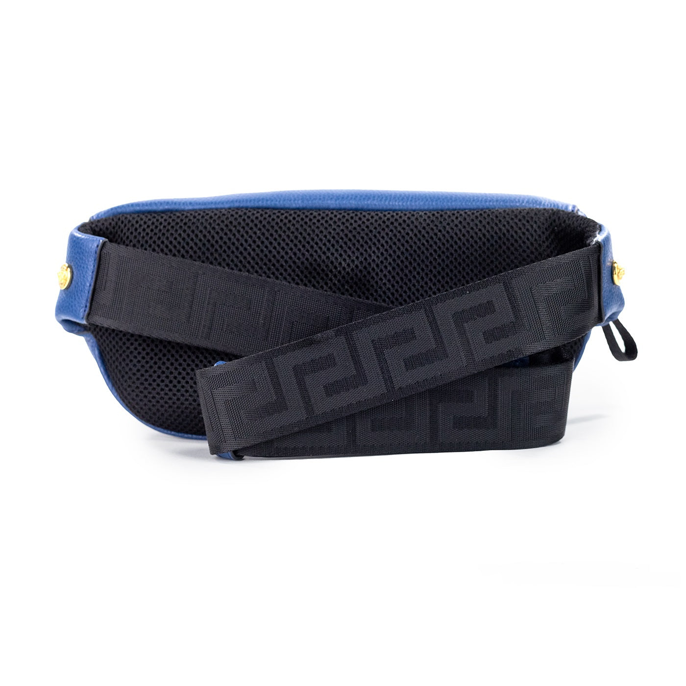 Small Navy Calf Leather Medusa Pendant Fanny Waist Pack Belt Bag - ventzia