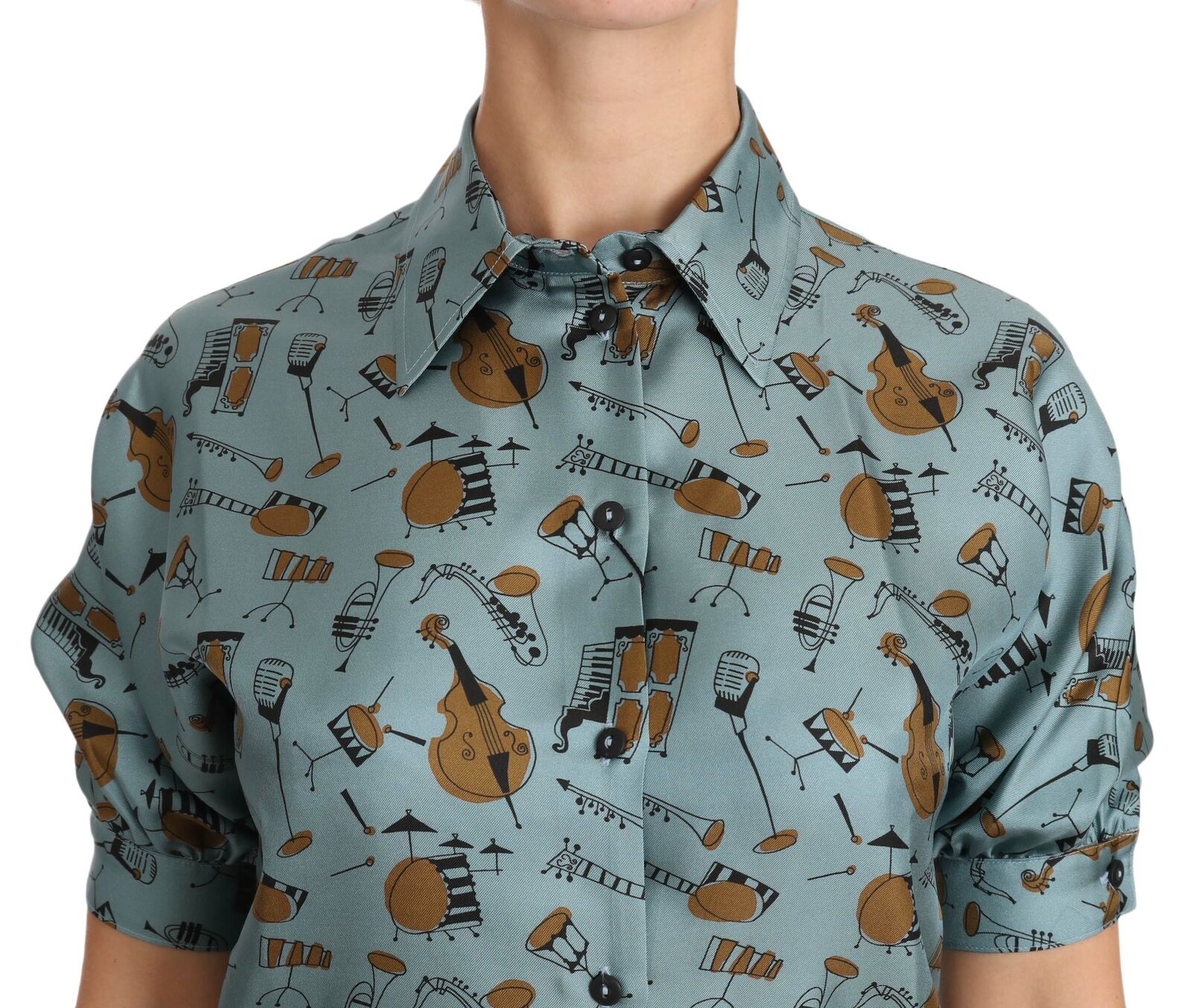 Multicolor Musical Instruments Silk Short sleeve Shirt - ventzia