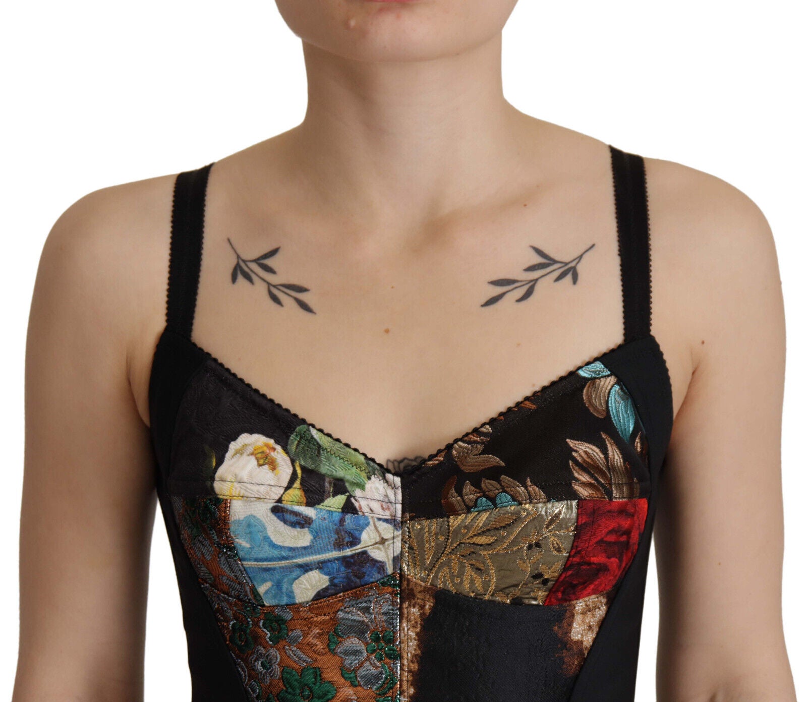 Black Patchwork Sicily Blouse Corset Cropped Top - ventzia
