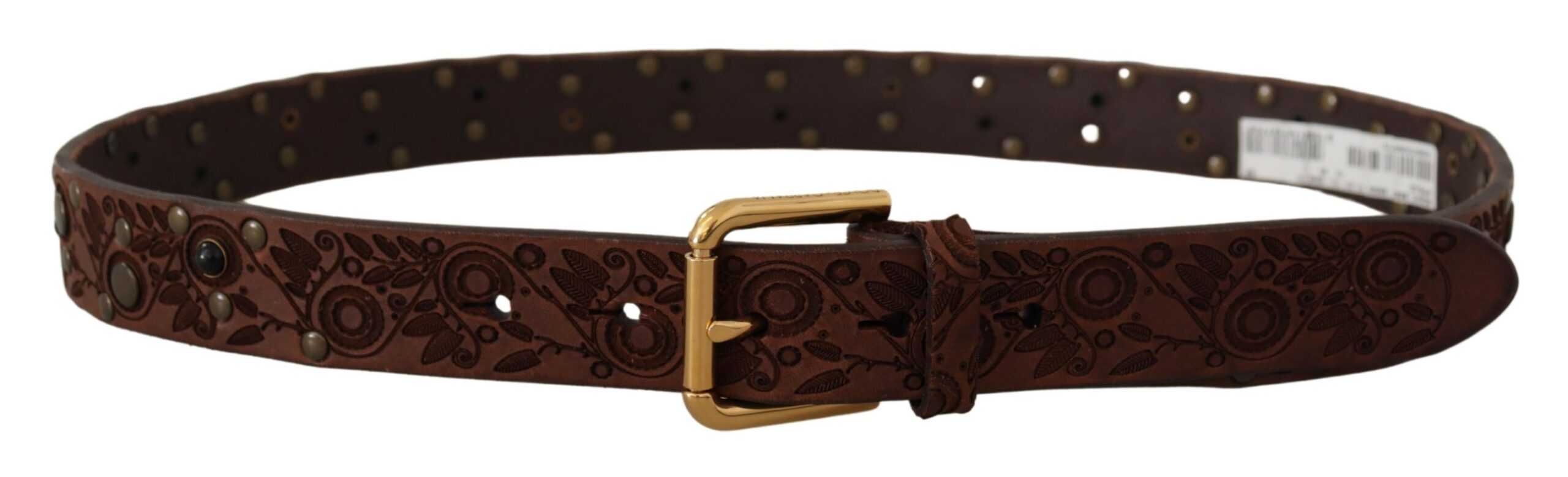 Brown Calf Leather Embossed Gold Metal Buckle - ventzia