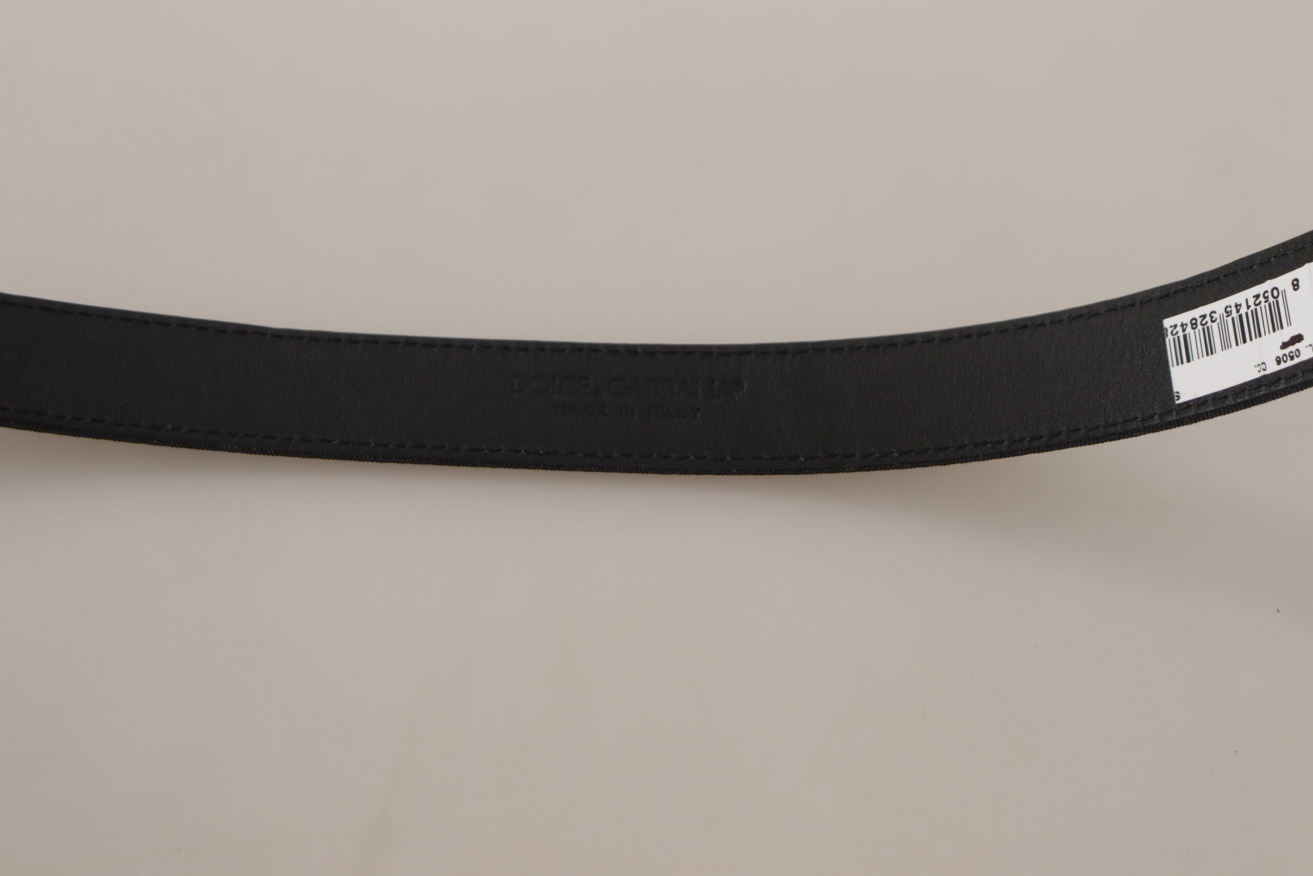 Black Calf Canvas Silver Tone Logo Metal Belt - ventzia