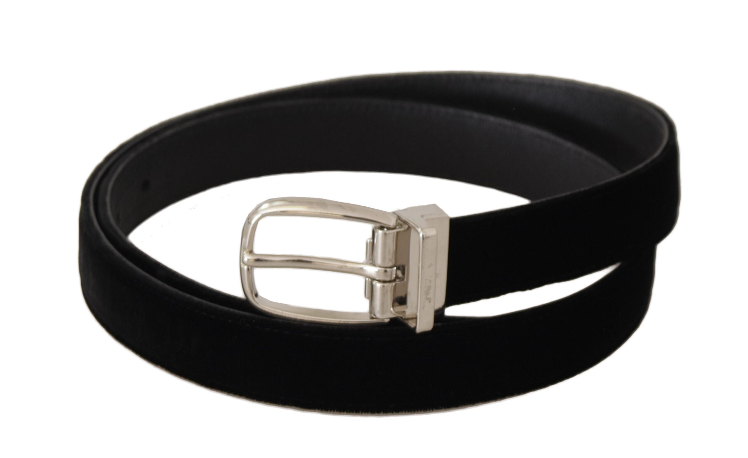 Black Casual Velvet Silver Tone Metal Buckle Belt - ventzia
