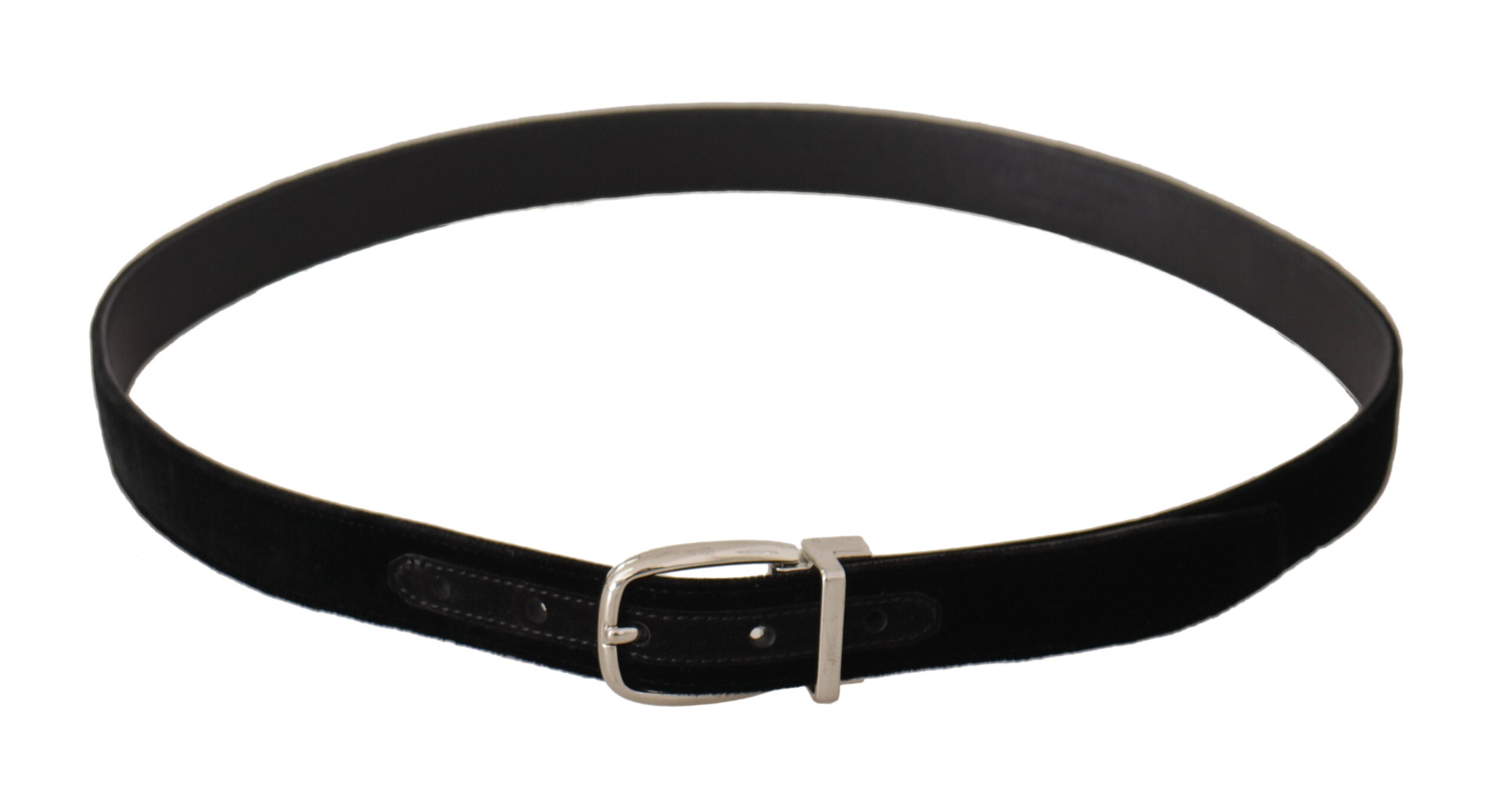 Black Casual Velvet Silver Tone Metal Buckle Belt - ventzia