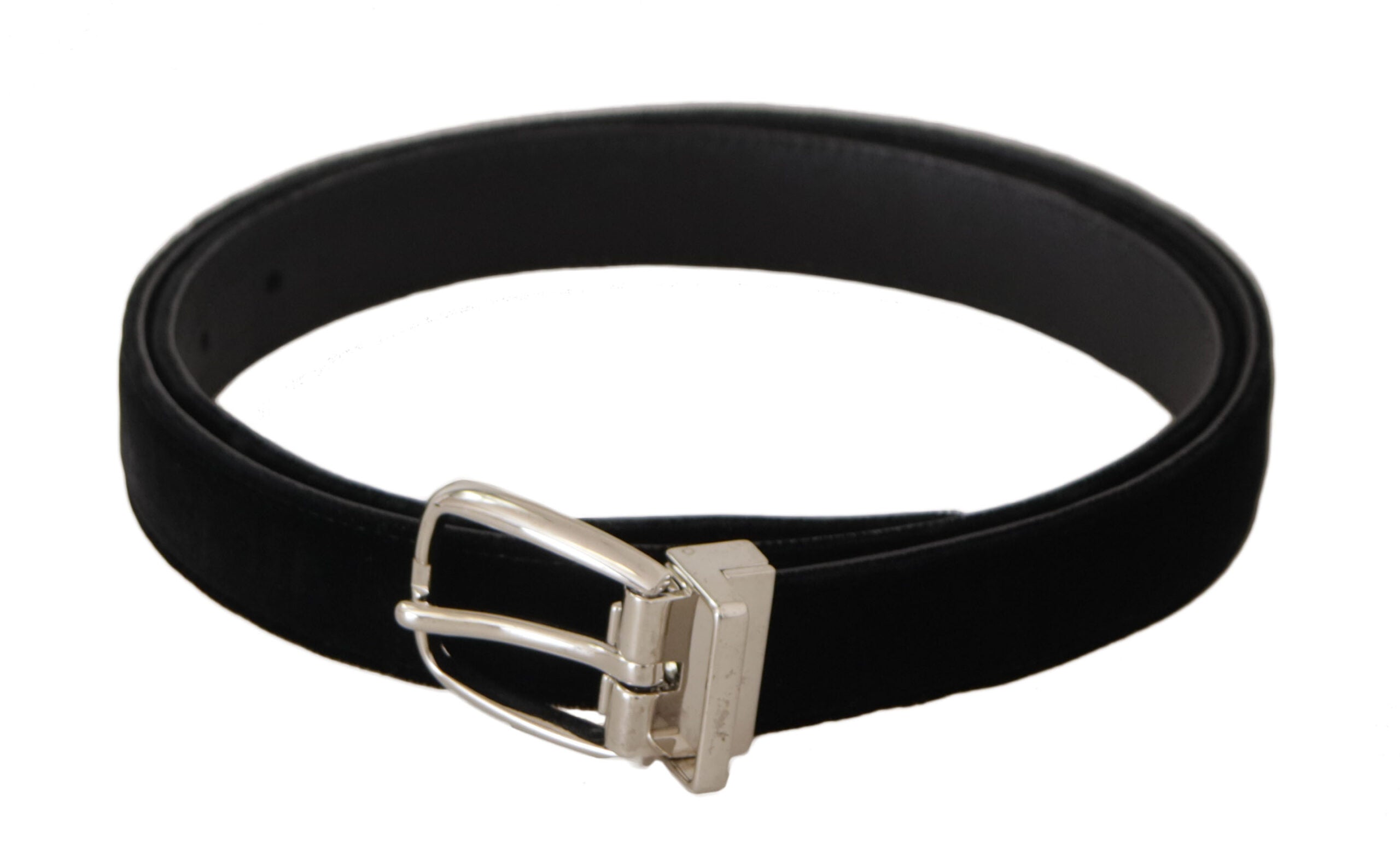Black Casual Velvet Silver Tone Metal Buckle Belt - ventzia