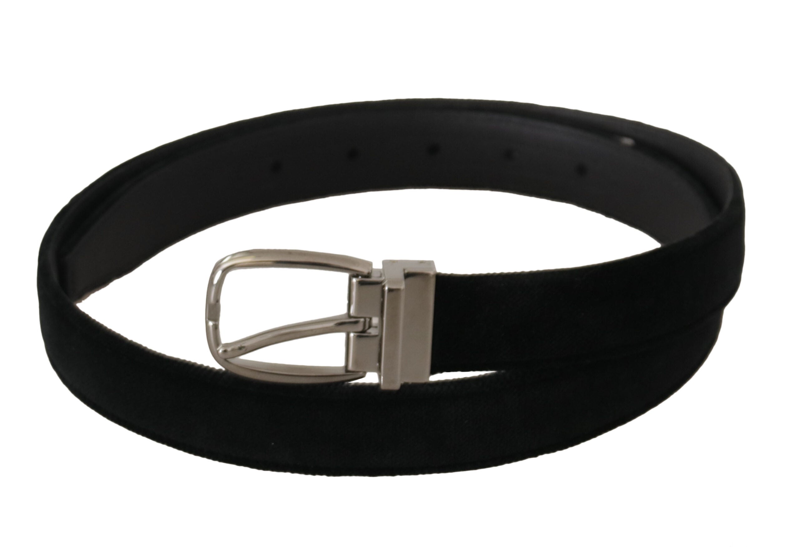 Black Classic Velvet Silver Tone Metal Buckle Belt - ventzia