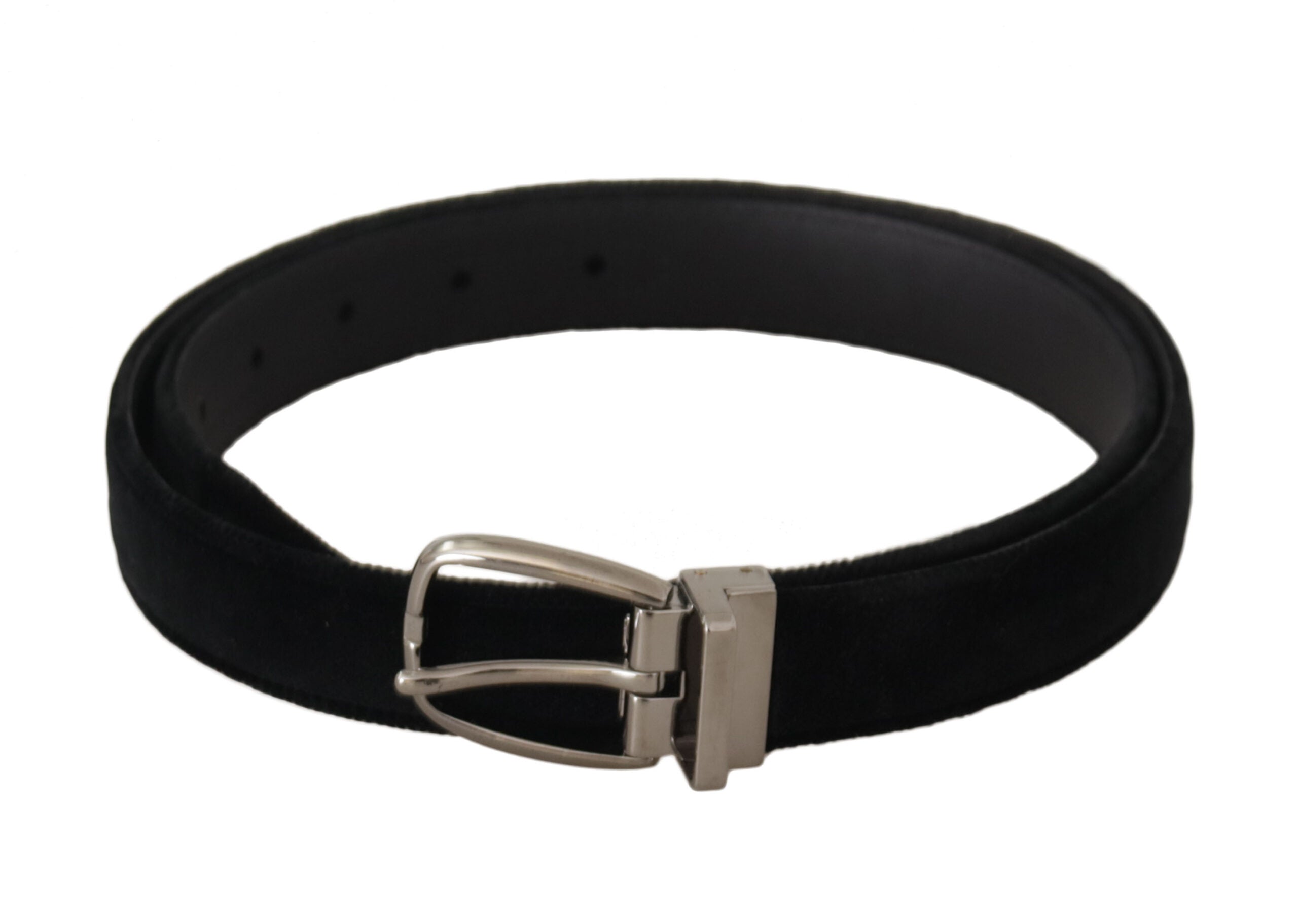 Black Classic Velvet Silver Tone Metal Buckle Belt - ventzia