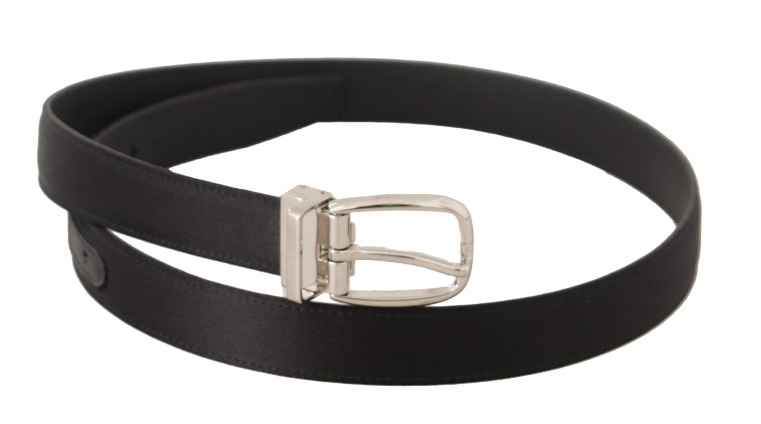 Black Canvas Leather Silver Logo Metal Buckle Belt - ventzia