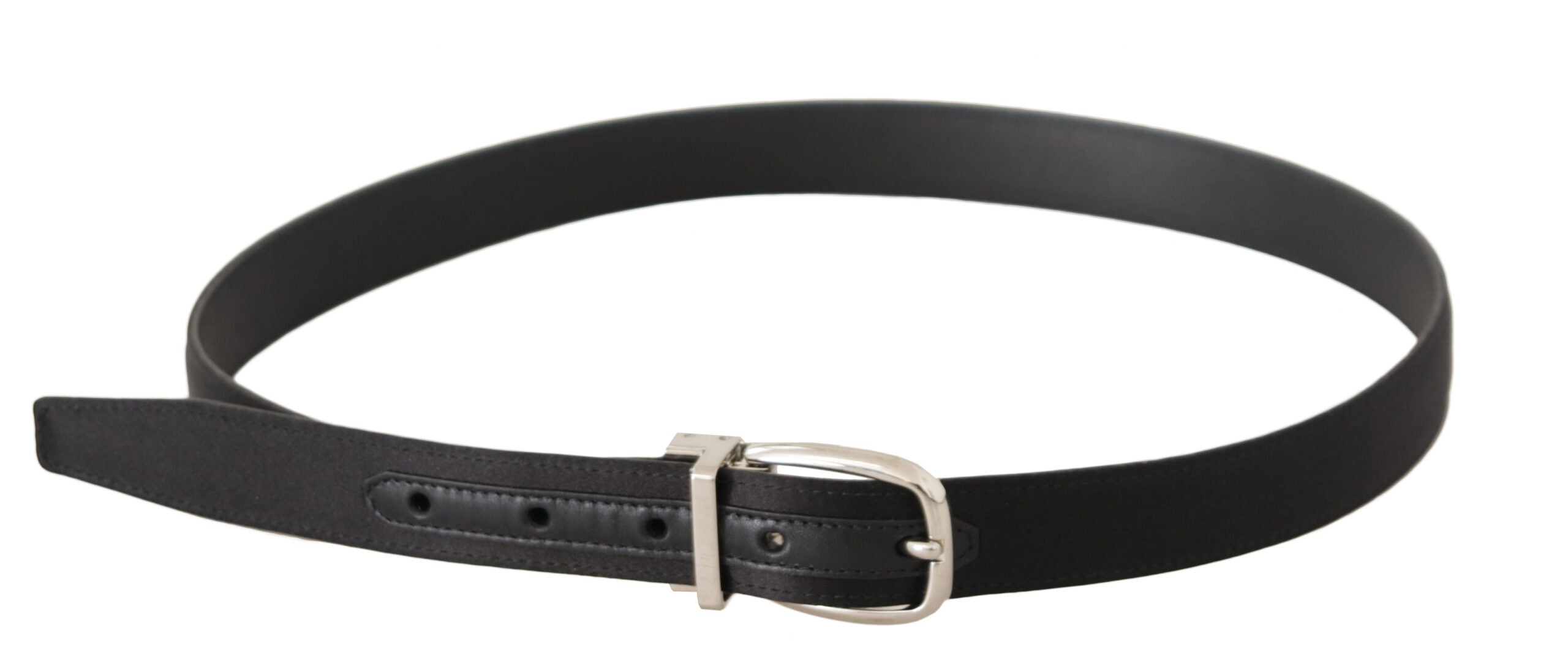 Black Canvas Leather Silver Logo Metal Buckle Belt - ventzia
